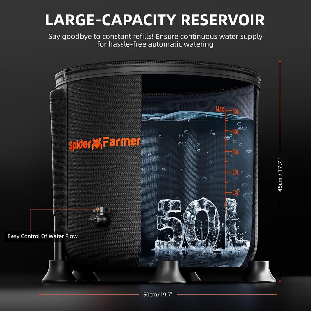 Spider Farmer 4 Pot Gravity-Fed Self Watering System, Automatic Watering | Equipped with 13 Gallon Reservoir & 5 Gallon
