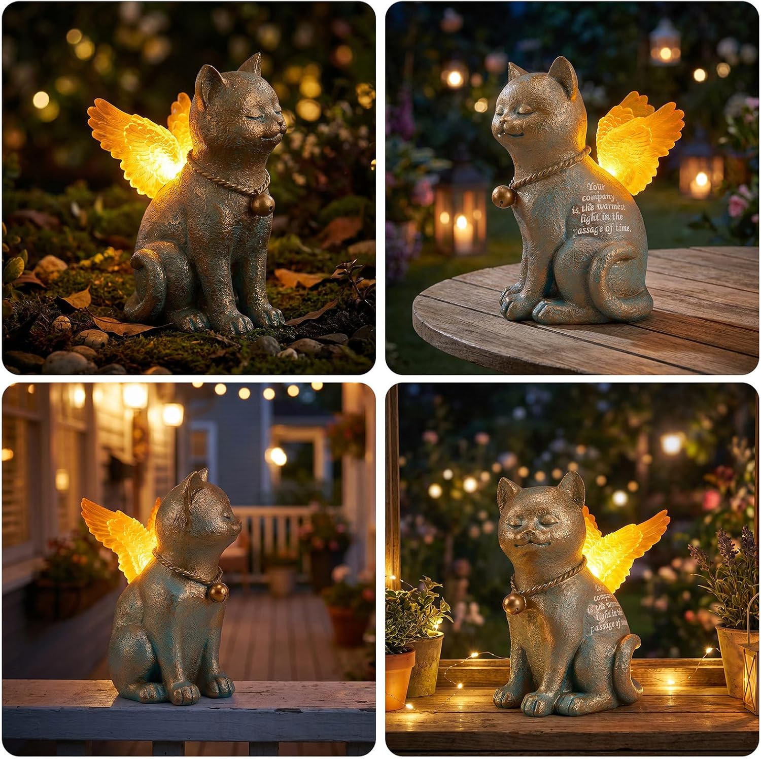 Pet Memorial Angel Cat Statue - Solar Powered Glowing Resin Garden Statue | Waterproof with LED Light Wings, Memorial