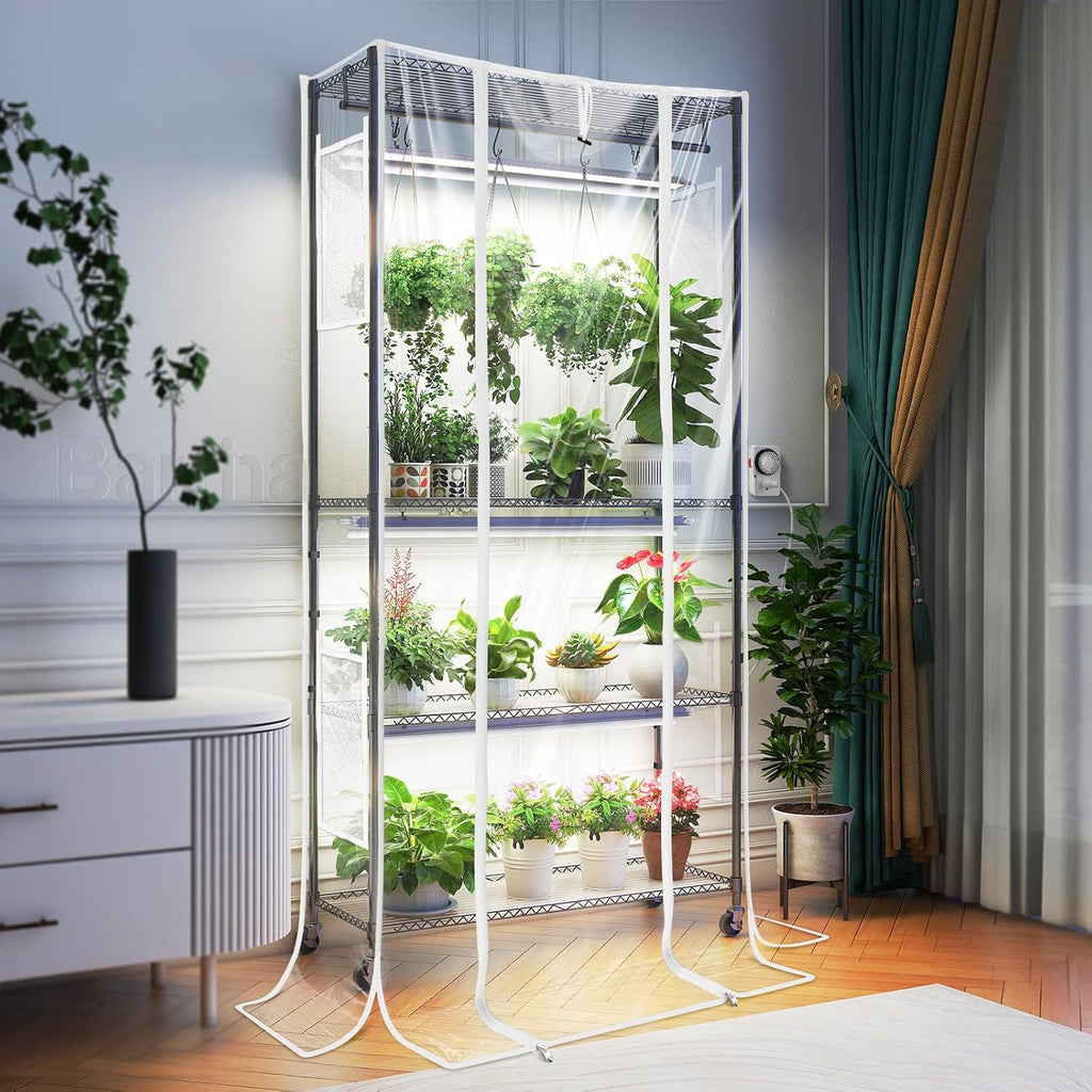 Barrina CX3Z Indoor Greenhouse with Grow Light 4-Tier 108W 35.4x13.8x70.9IN | 3PCS 3FT 5000K Plant Growing Lamps