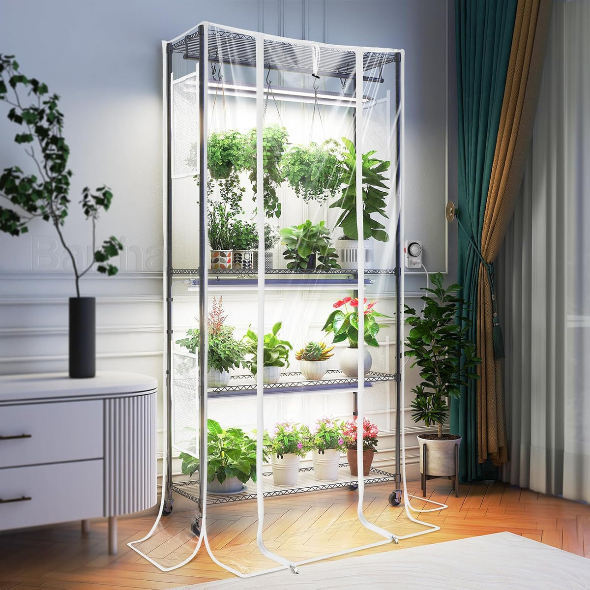 Barrina CX3Z Indoor Greenhouse with Grow Light 4-Tier 108W 35.4x13.8x70.9IN | 3PCS 3FT 5000K Plant Growing Lamps