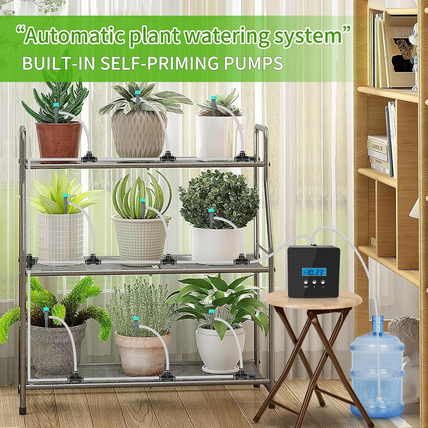Automatic drip Irrigation System，DIY Indoor Plant Watering System,Self-Priming Pump, programmable Timer, Indoor Pot