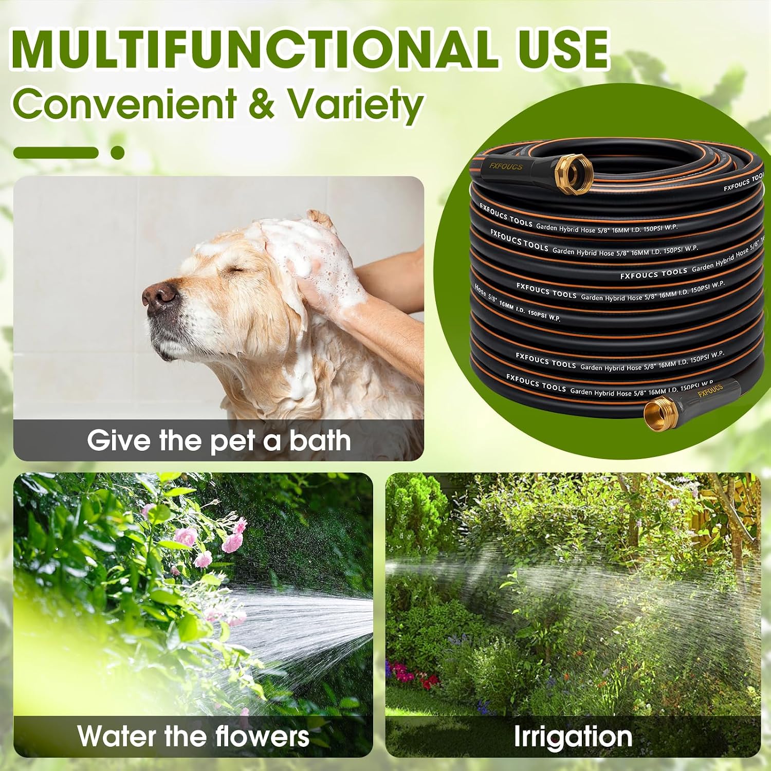 Heavy Duty Garden Hose – 5/8 Inch Flexible, Lightweight Hybrid Hose with 600 PSI Burst Pressure, Swivel Handle, and