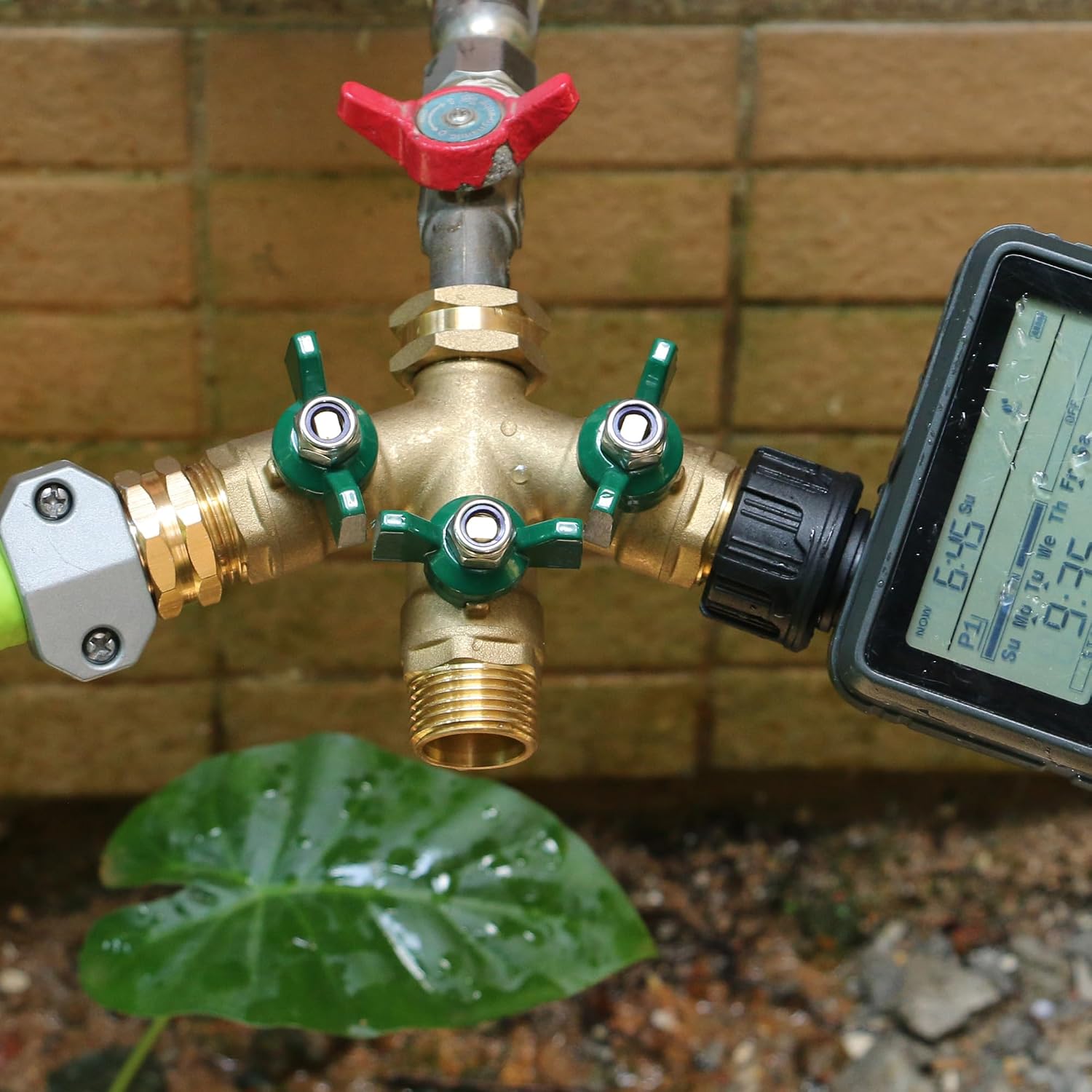 Full Flow 3-Way Garden Hose Splitter, Solid Brass High Volume 3 Way Hose Splitter Valve with Metal Handle, Heavy Duty
