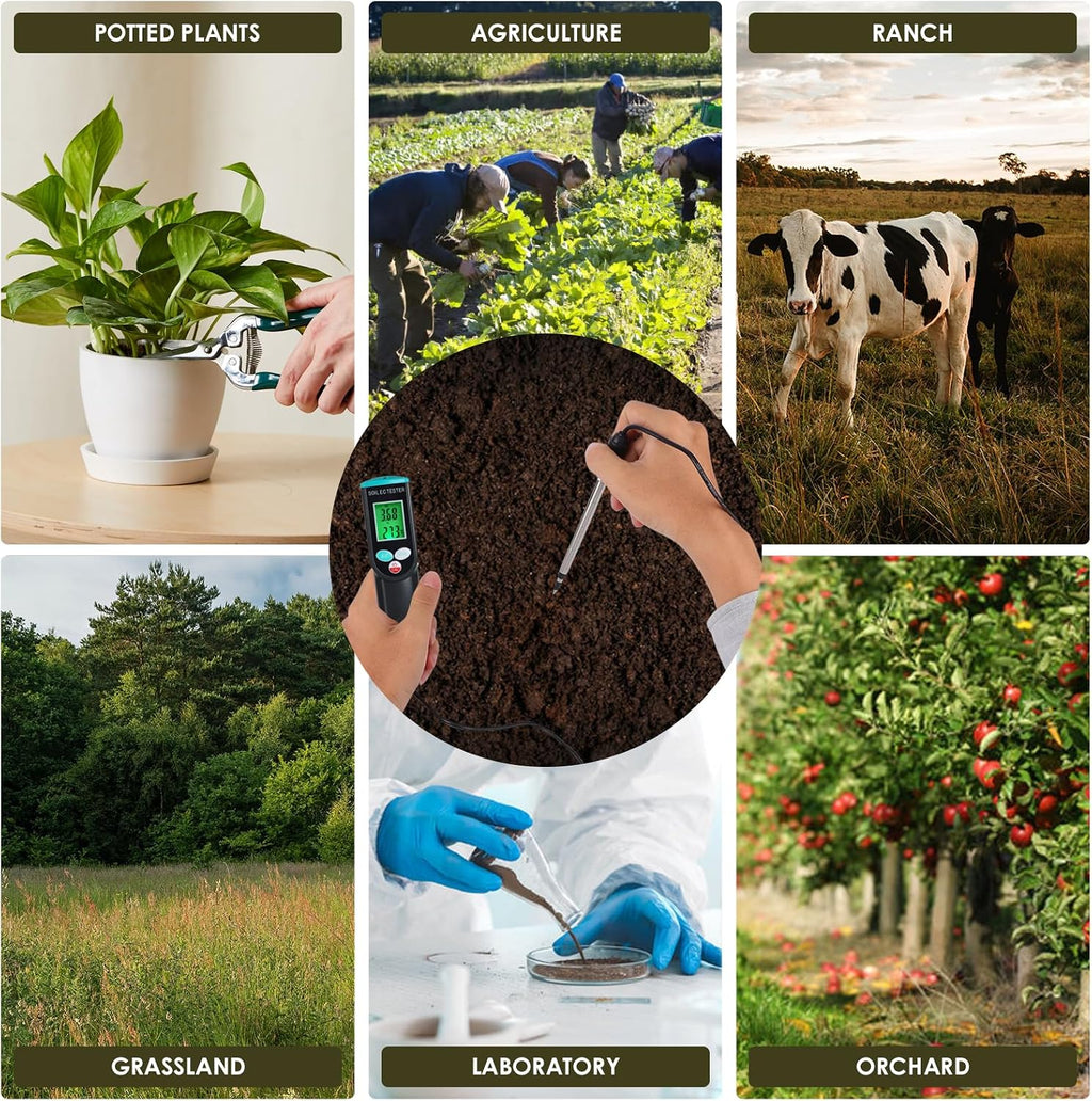 2 in 1 Digital Plants EC Meter Soil EC & Temperature Meter | Soil EC Meter with ATC, Corded EC Sensor Electrode