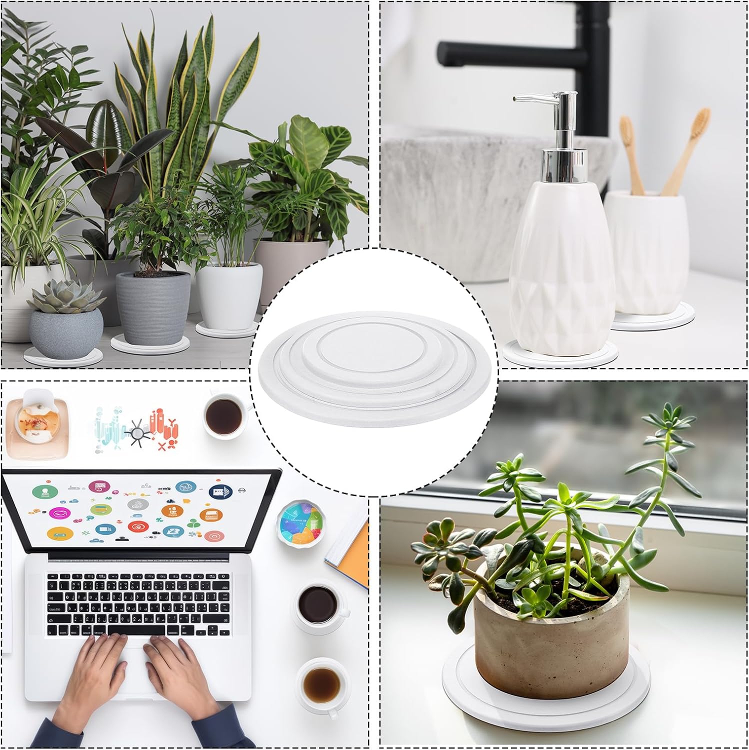 Drydiet 3 Pack Diatomaceous Earth Plant Saucer Set 6/8/10 Inch Quick Dry Absorbent Plants Tray Absorbing Plant Tray for