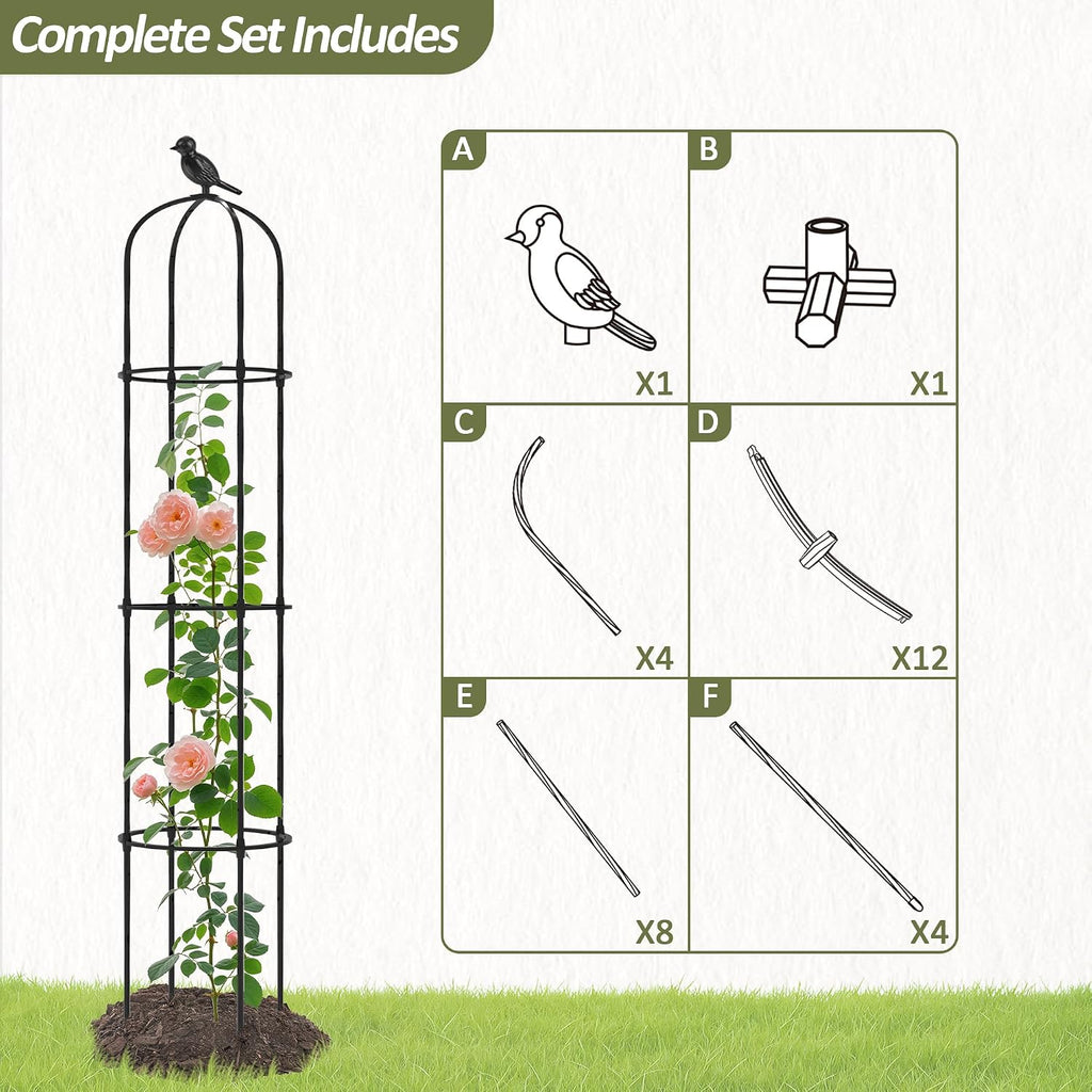 Garden Obelisk Trellis for Climbing Plants Outdoor - 69"(H), Rustproof Trellis with Adjustable Rings, Metal Plant