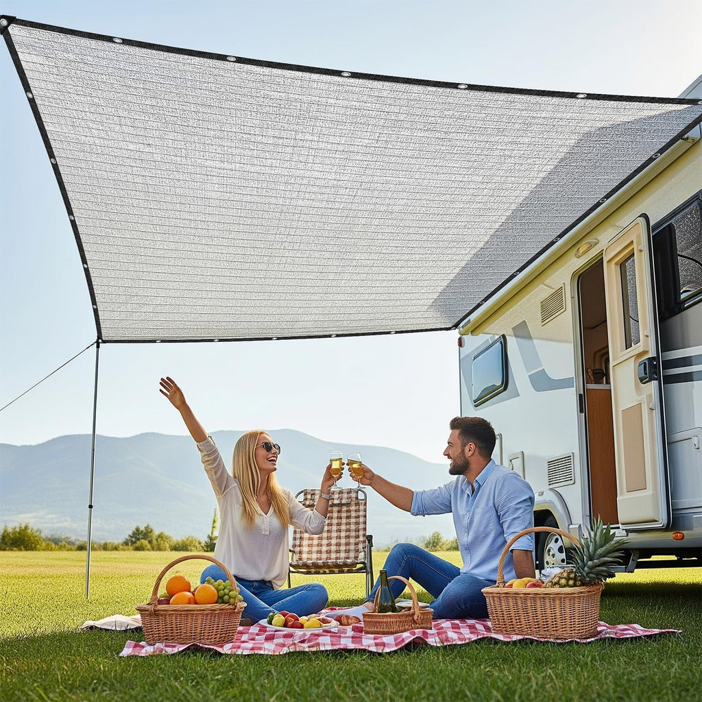 SUNNY GUARD 85% Aluminum Sun Shade Cloth, 20x20FT Heat Reflective Tarp | Reflective Aluminum Shade Cloth Blocks 85%