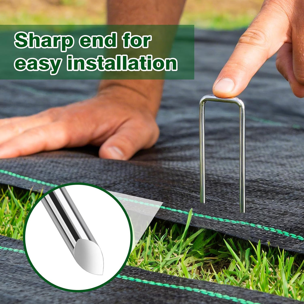 VISRIE 240 Pack Heavy Duty Landscape Staples, 6 Inch 11-Gauge Galvanized Garden Stakes, Anti-Rust U-Shaped Yard Pins