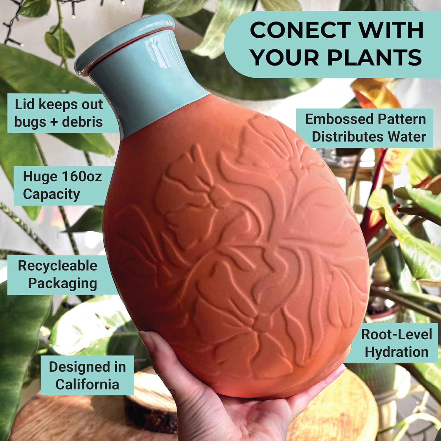 Olla for Watering Plants 160oz 1.25 Gallon XXL OYA Irrigation Clay Water Pot Self Watering Terracotta Pot
