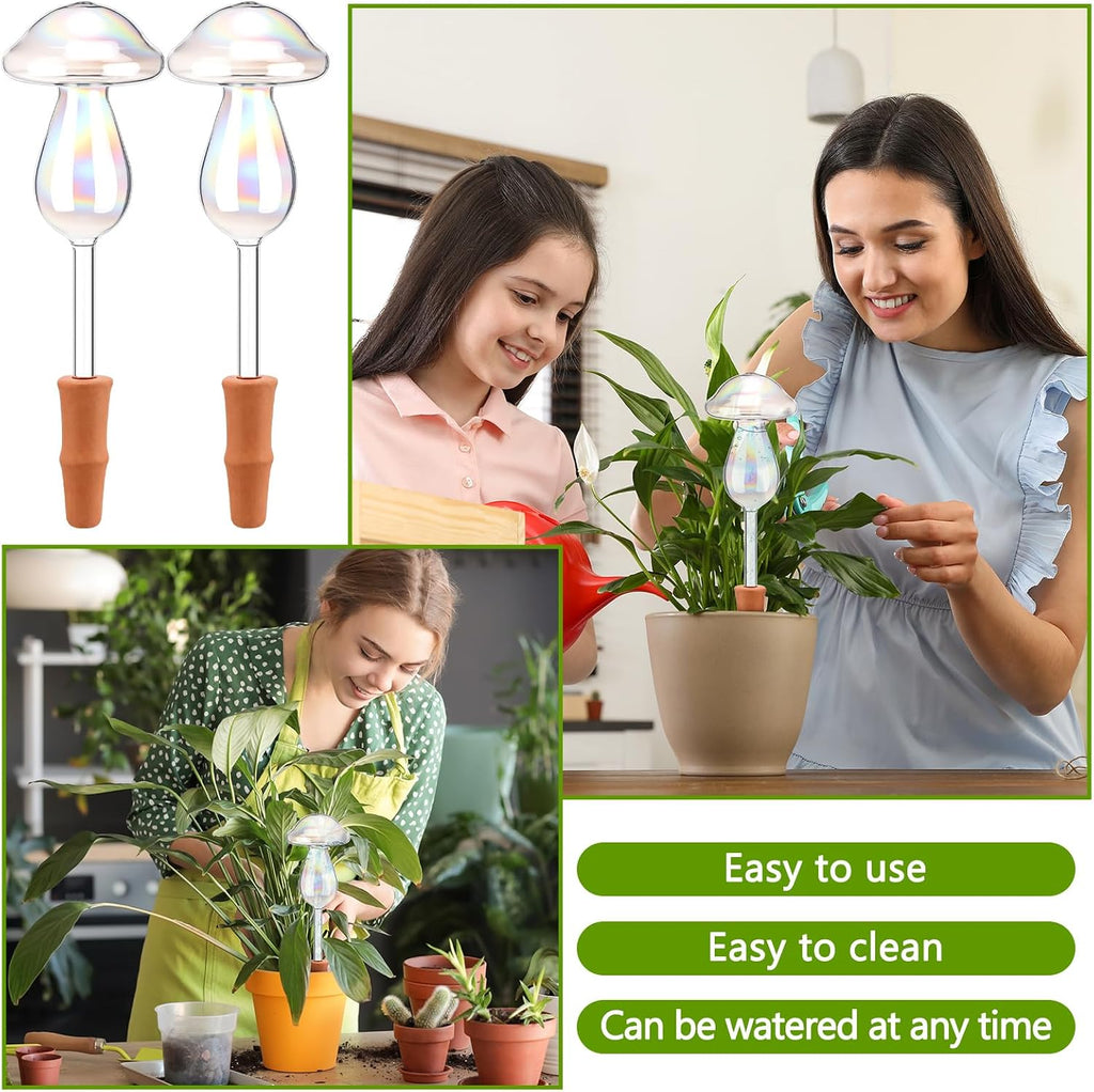 6 Pcs Non-Clogging Plant Watering Globes, Slow Release Mushroom Self Watering Planter Insert, Laser Automatic Glass