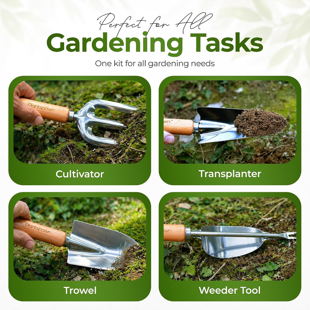 Gardening Tools Set with Organizer Handbag 9-Piece, Heavy‑Duty Rust‑Proof Garden Hand Tools, Wooden Handles,15 Plant