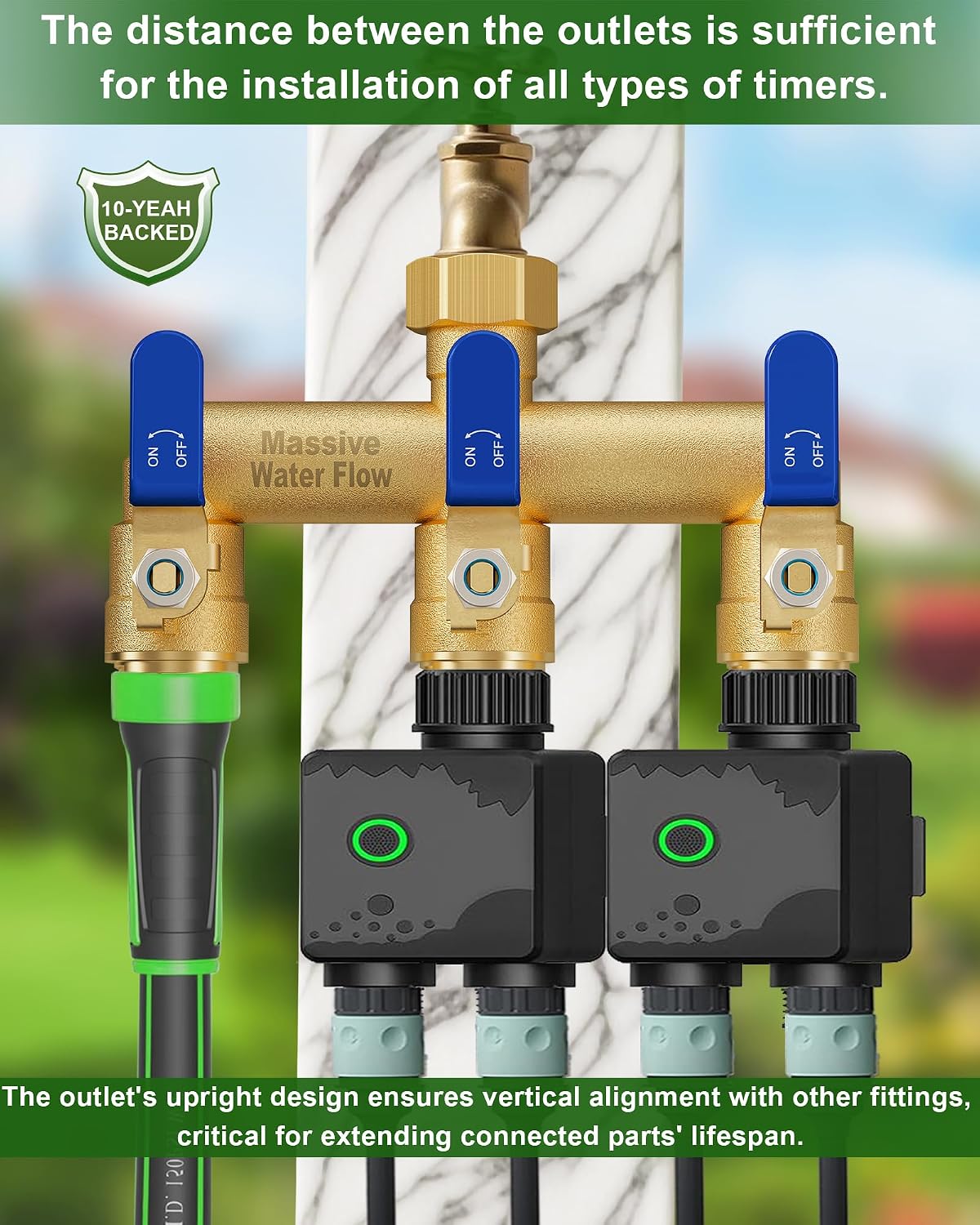 3 Way Hose Splitter, Heavy Duty Full Flow Garden Water Hose Bib Spigot Splitter, Brass Rust and Freeze Resistant