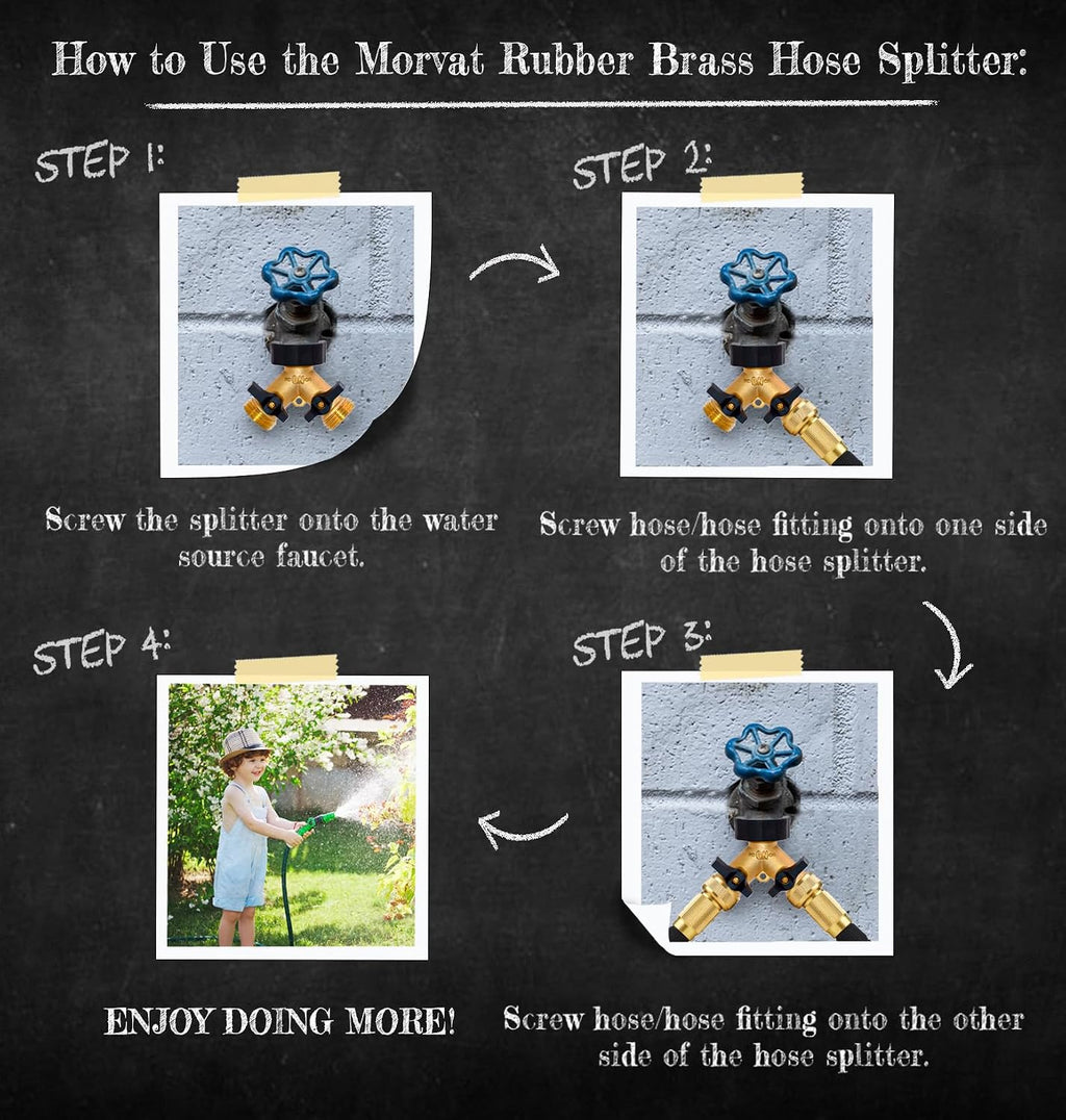 Garden Hose Splitter with Comfortable Rubber Grip Shut Off Valves, Heavy Duty Brass Connector, Water Tap, Y Splitter, 2