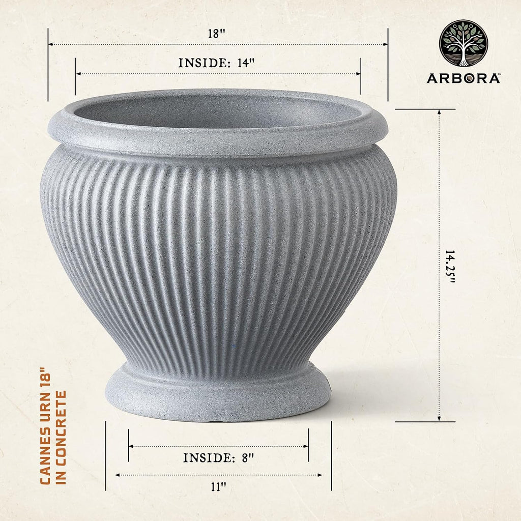 ARBORA 18" Cannes Urn Planter - Lightweight Polyresin Decorative Plant Pot | Lightweight with Stone-Like Look, UV +