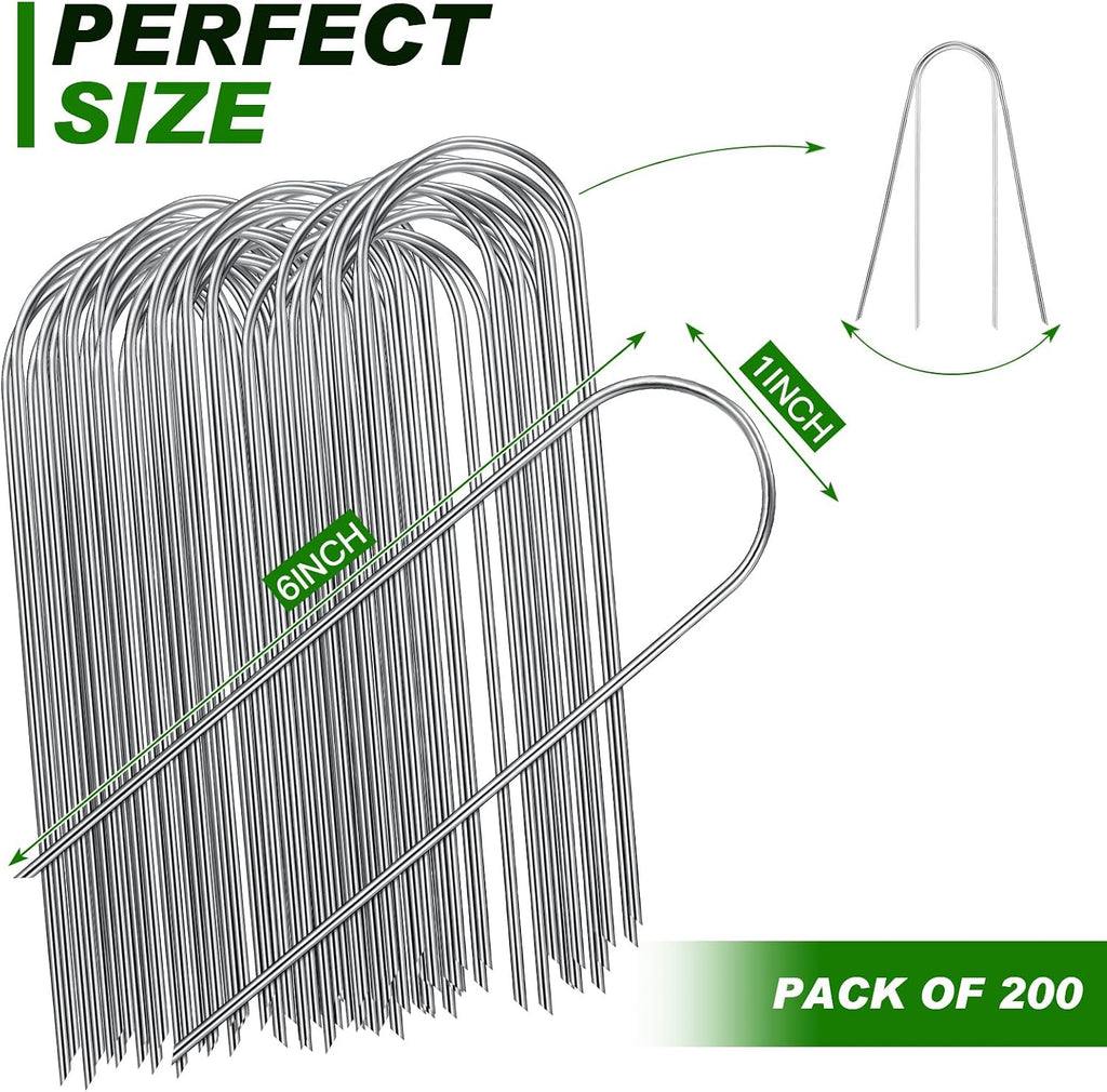 Tandefio 200 Pack Drip Irrigation Tubing Stakes 6 Inch Garden Pins Landscape Staples Securing Pegs Galvanized Lawn Yard