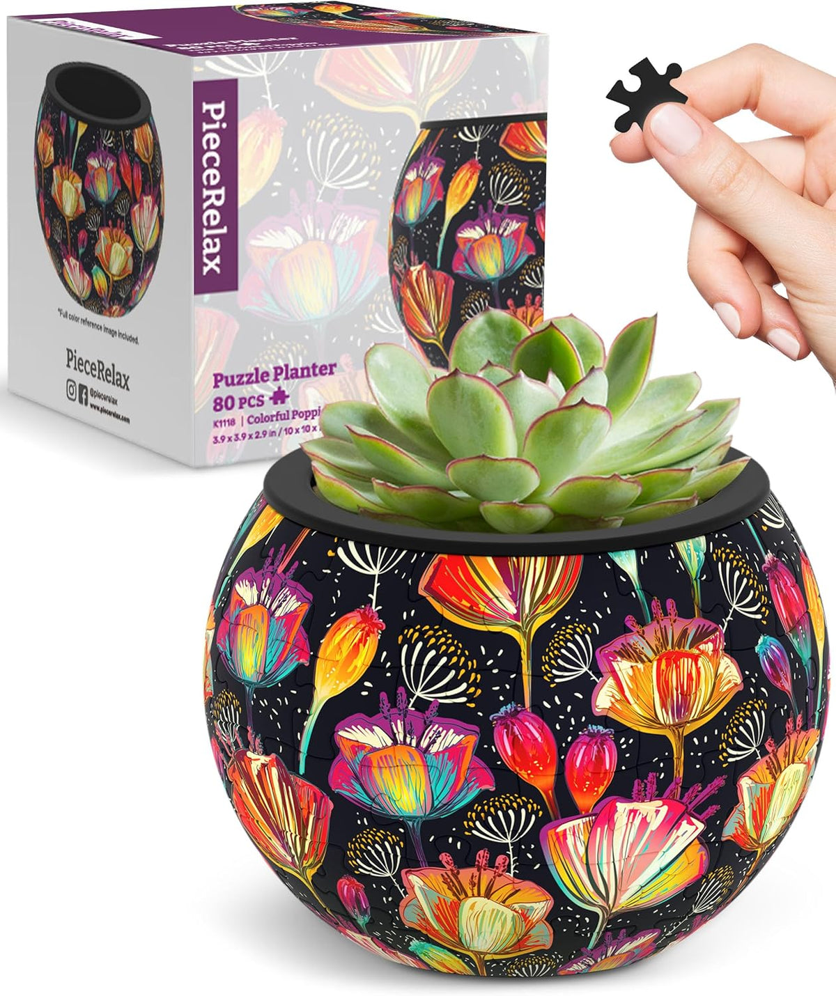 PieceRelax Unique 3D Puzzle Planter - 80 Plastic Pieces [K1118]