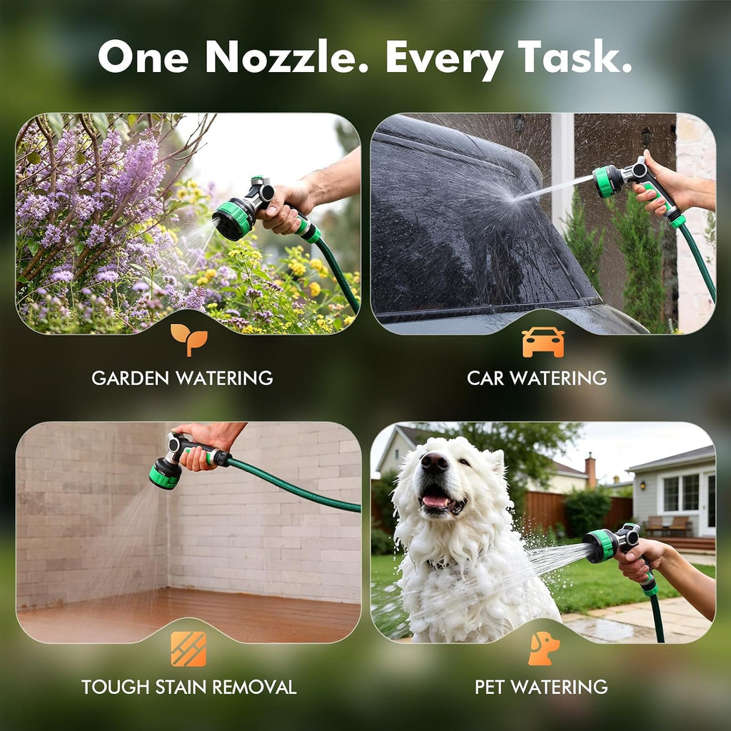 RESTMO Water Hose Nozzle Heavy Duty, Adjustable Garden Sprayer for Outdoor | 2-in-1 Twist Control, 9 Spray Patterns