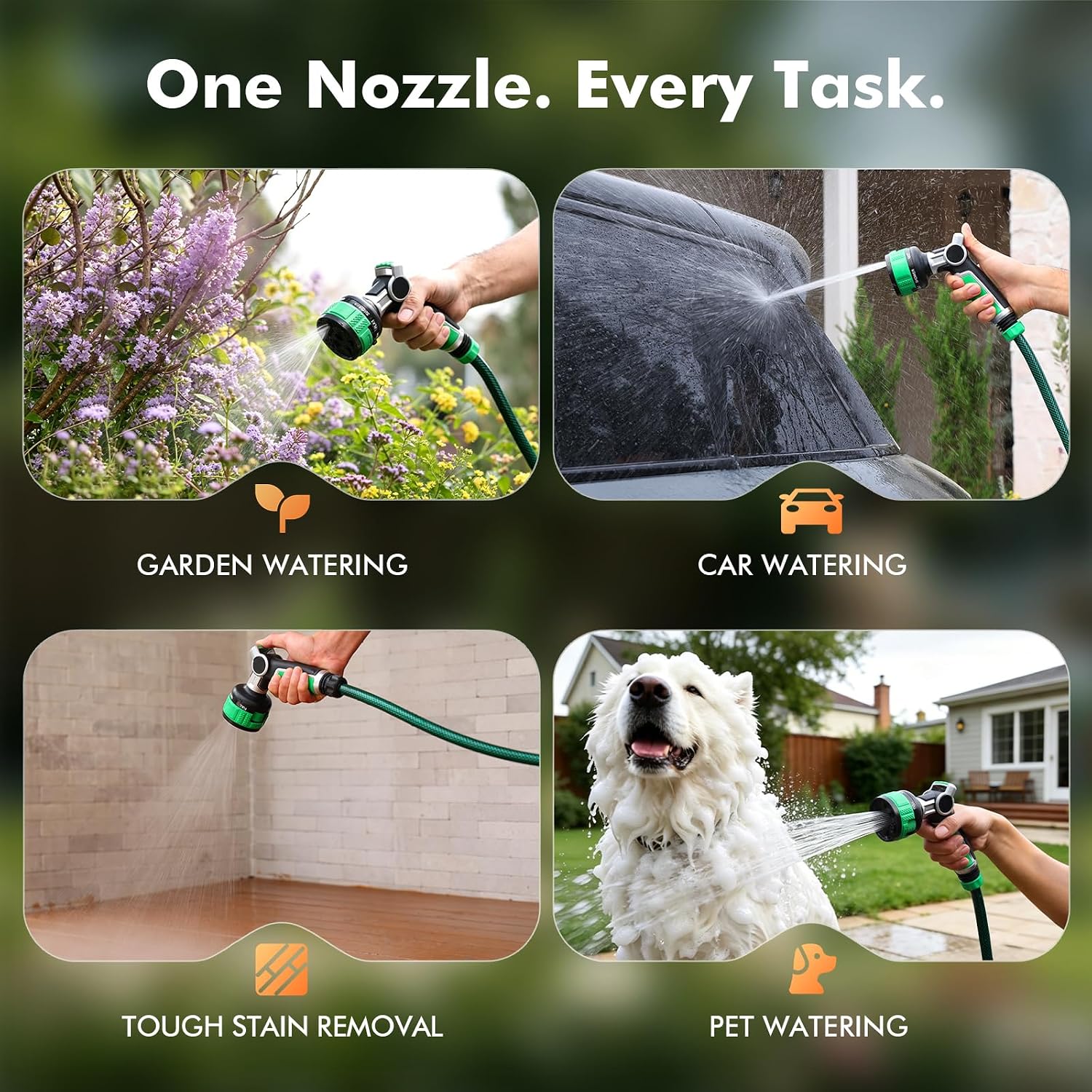 RESTMO Water Hose Nozzle Heavy Duty, Adjustable Garden Sprayer for Outdoor | 2-in-1 Twist Control, 9 Spray Patterns