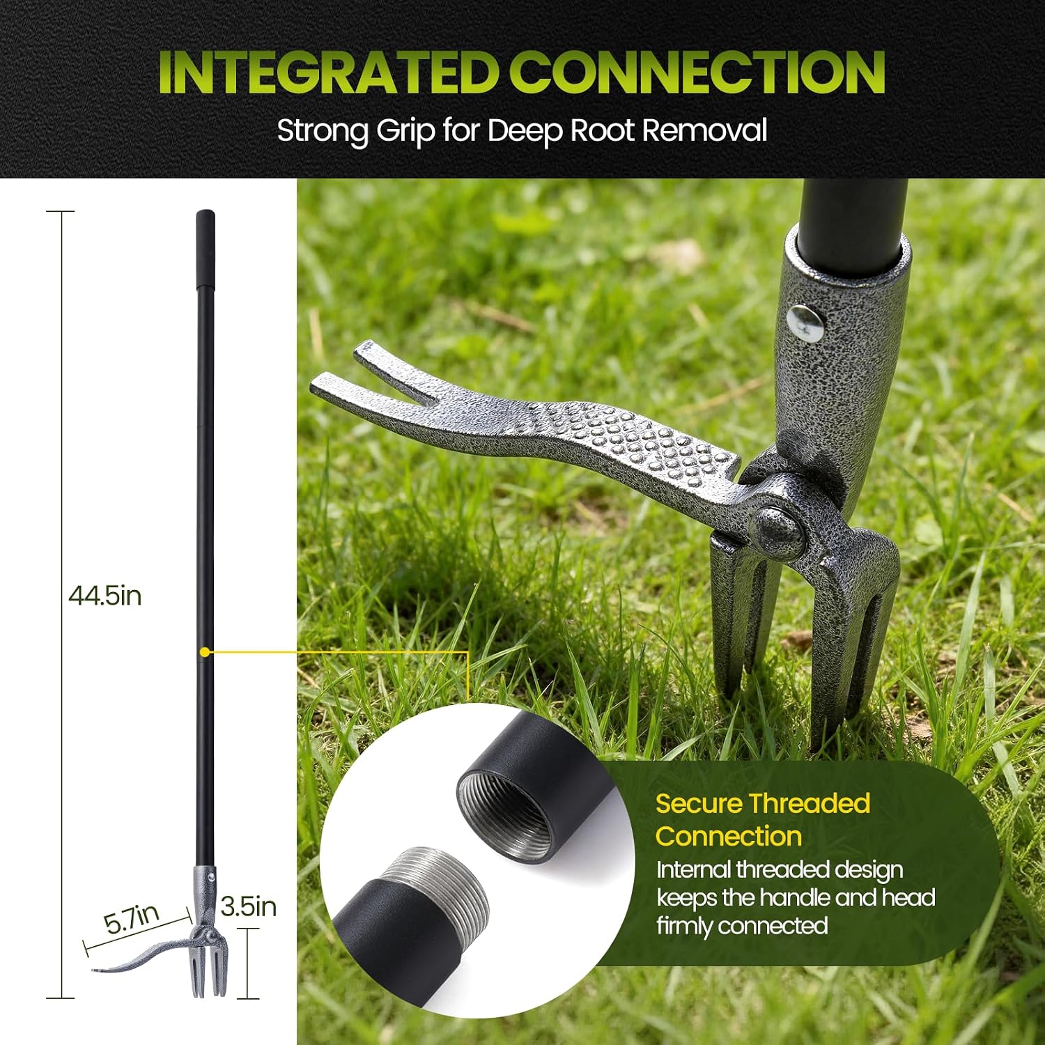 Weed Puller, Stand Up Weed Puller Tool with Steel Long Handle, 4 Claw Steel Head Weeder Tool, Handle Weeder Tool