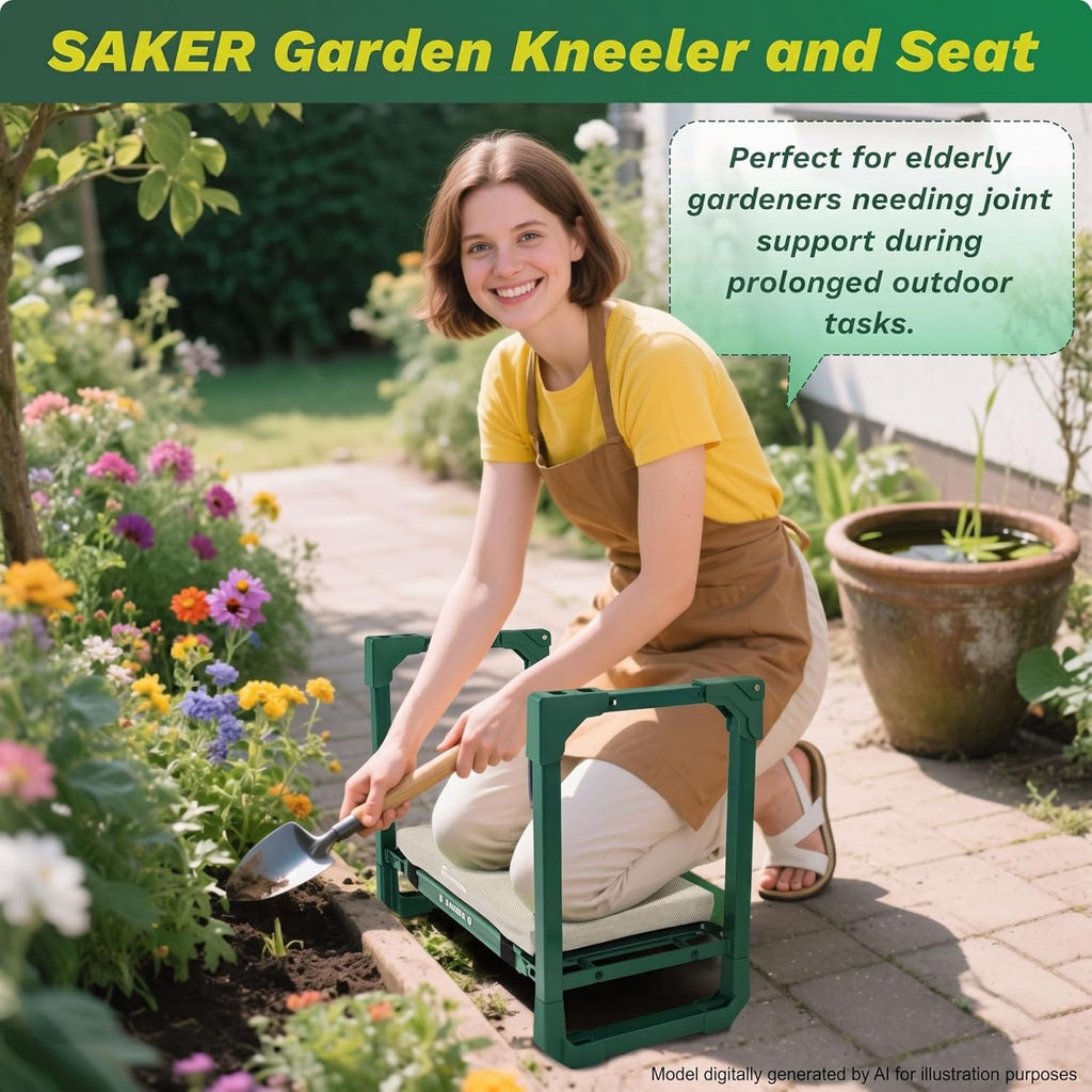 Saker Garden Kneeler and Seat Foldable Gardening Stool with Extendable Legs | Thickened Pad, Tool, Heavy Duty 400lbs