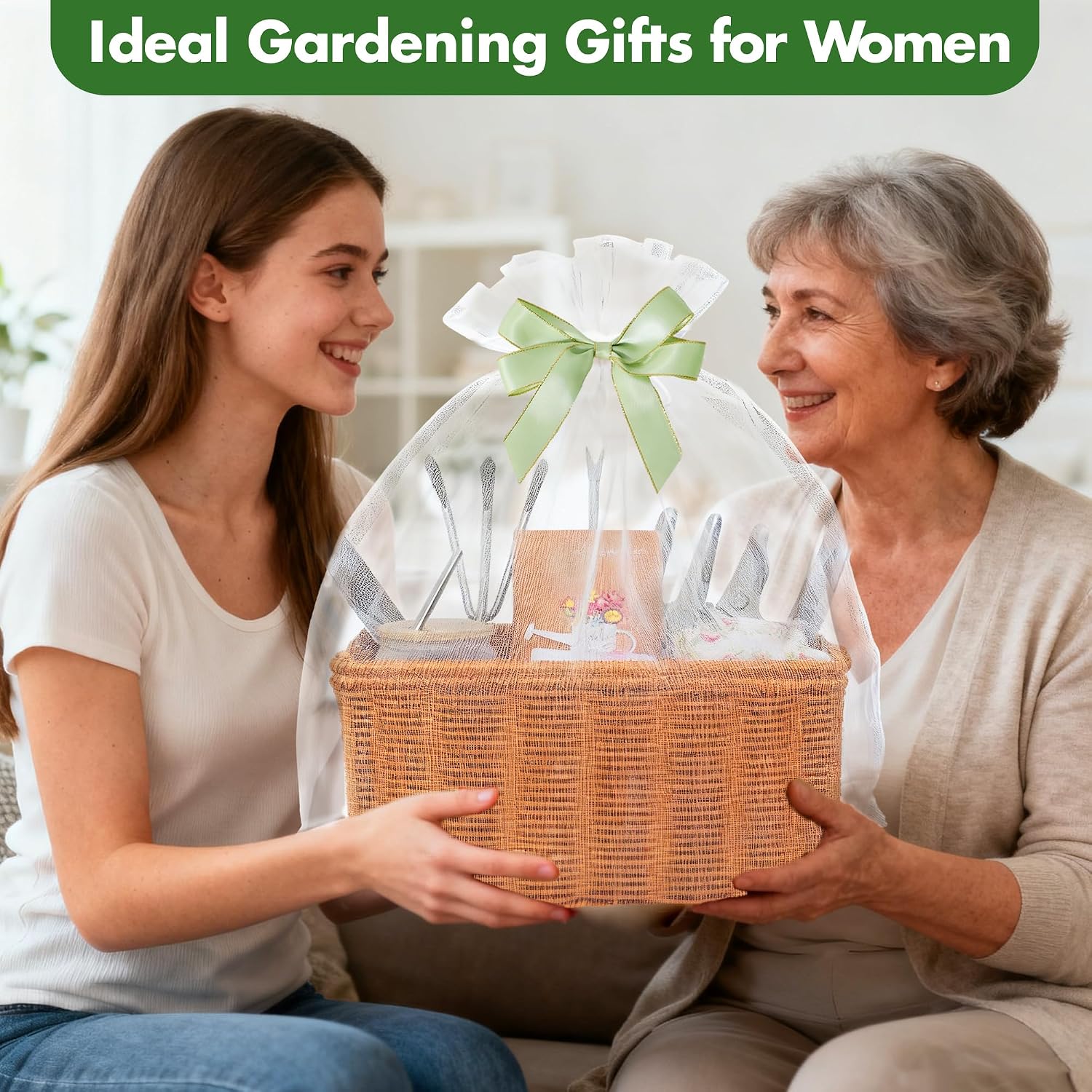 Gardening Gifts for Women 12 Pcs Garden Tools Set with Basket Heavy Duty Gardening Hand Tool with Wood Handle Gardener