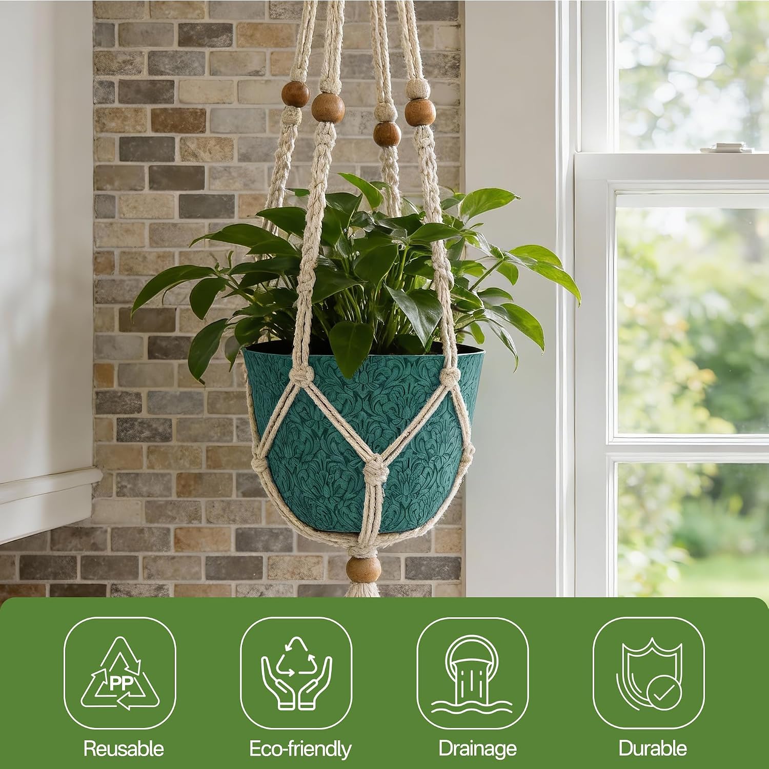 Worth Garden Plastic Round 8" Plant Pots for Indoor Plants - Set of 6 Multicolor Small Flower Pots W/Drainage Hole and