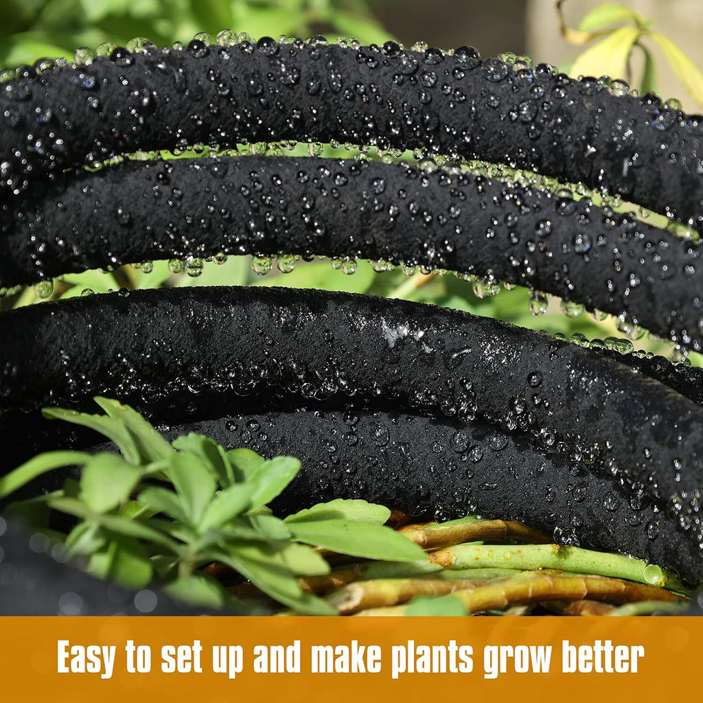 Soaker Hose 25FT 5/8" Diameter for Garden Beds Solid Brass Interface Irrigation Save 70% Water Heavy Duty Rubber Great