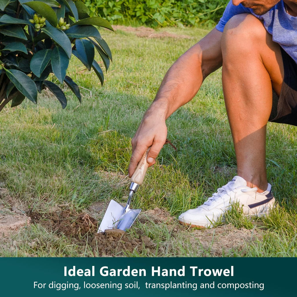 Berry&Bird Garden Tool Set- 3PCS Stainless Steel Gardening Tool Sets with Wooden Handle Trowel Weeding Fork & Digging