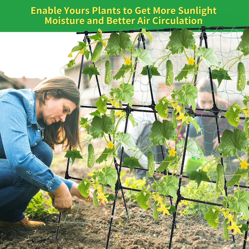 OTOSUNNY Cucumber Trellis for Raised Garden Bed, 50 x 48 in, Black | A Frame Trellis Metal Plant Support with Netting