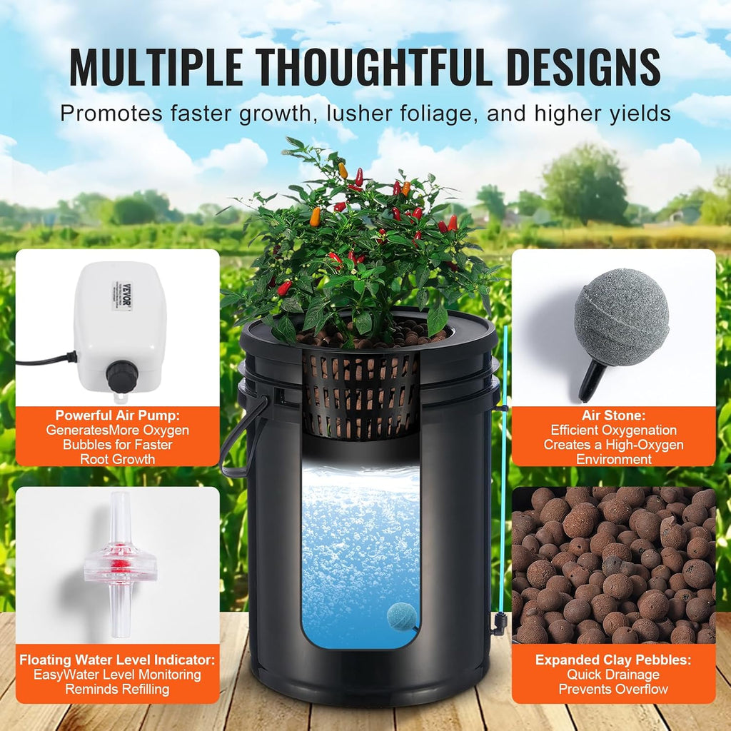 VEVOR DWC Hydroponics Grow System, Hydroponic Growing System with Top Drip Kit, Deep Water Culture 5-Gallon 2 Buckets