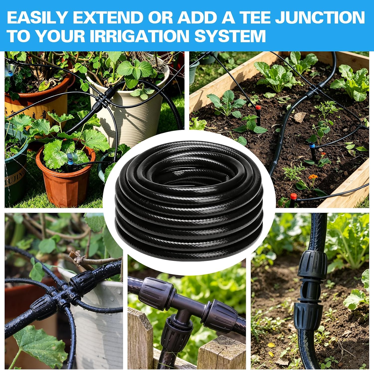 50 FT 1/2 Inch Drip Irrigation Tubing Main Line Hose Tube for Irrigation System Expansion (Includes 6-Way
