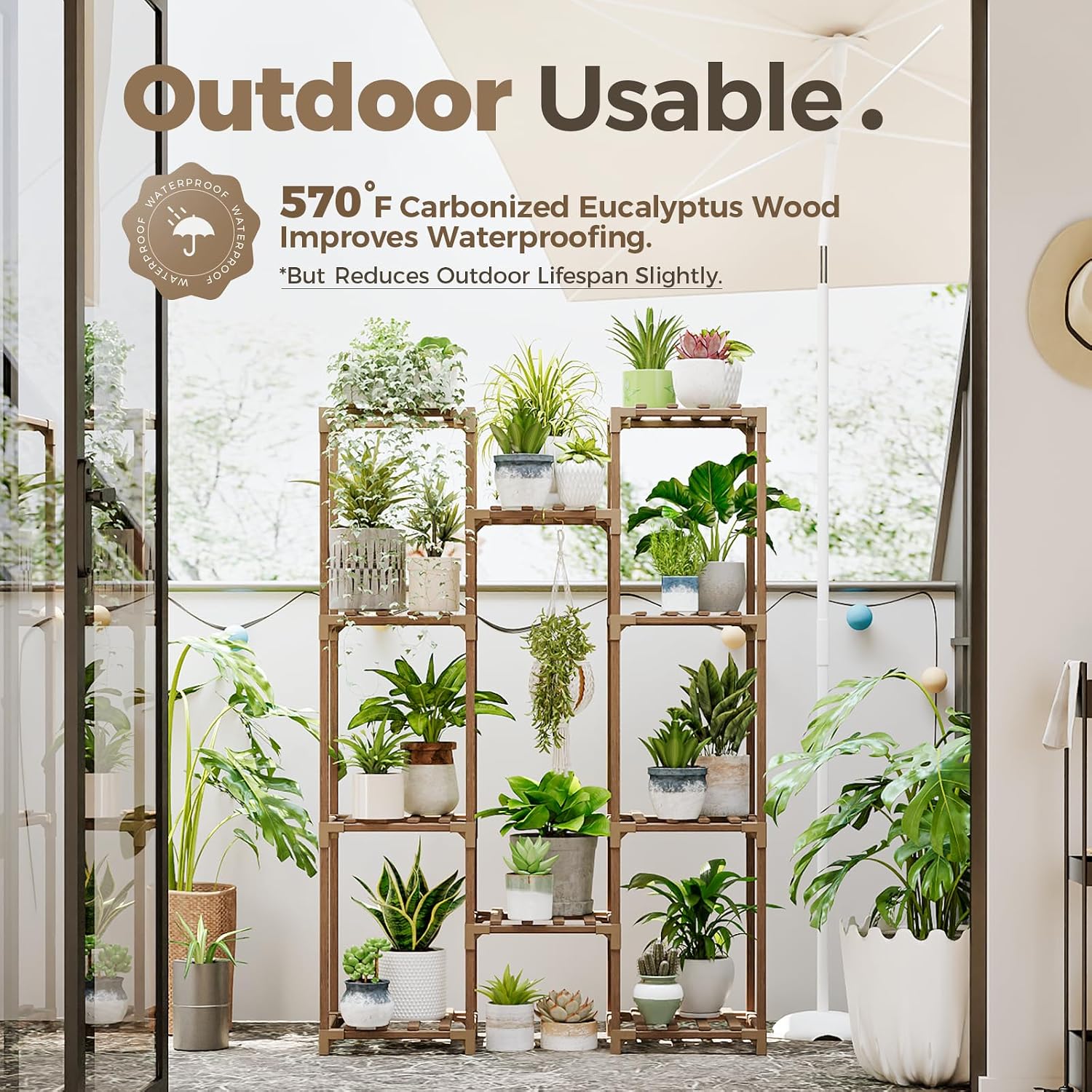Bamworld Plant Stand Indoor Outdoor Tall Plant Shelf for Multiple Plants Pots Wood Flower Stand Large Flower Holder for