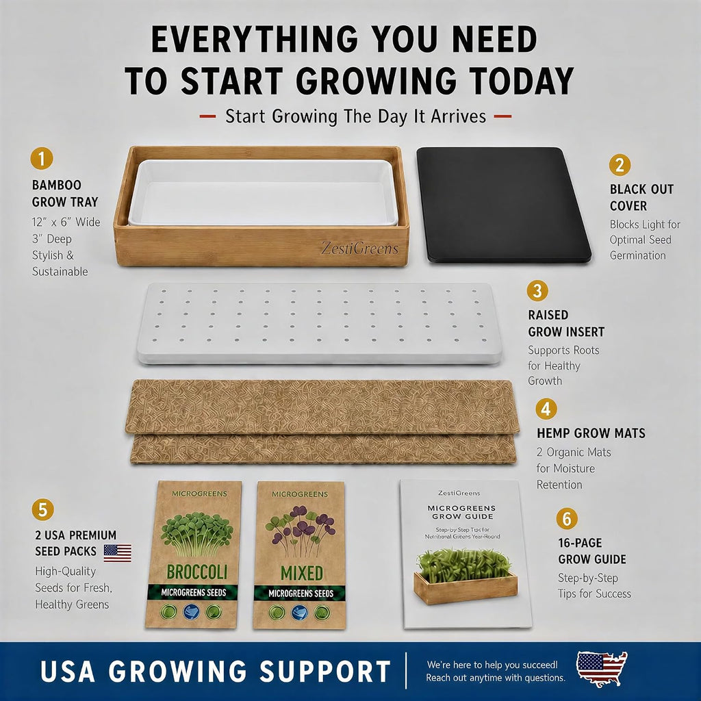 Microgreens Growing Kit - Self-Watering Tray with US Premium Seeds | Grow broccoli and salad mix indoors with a