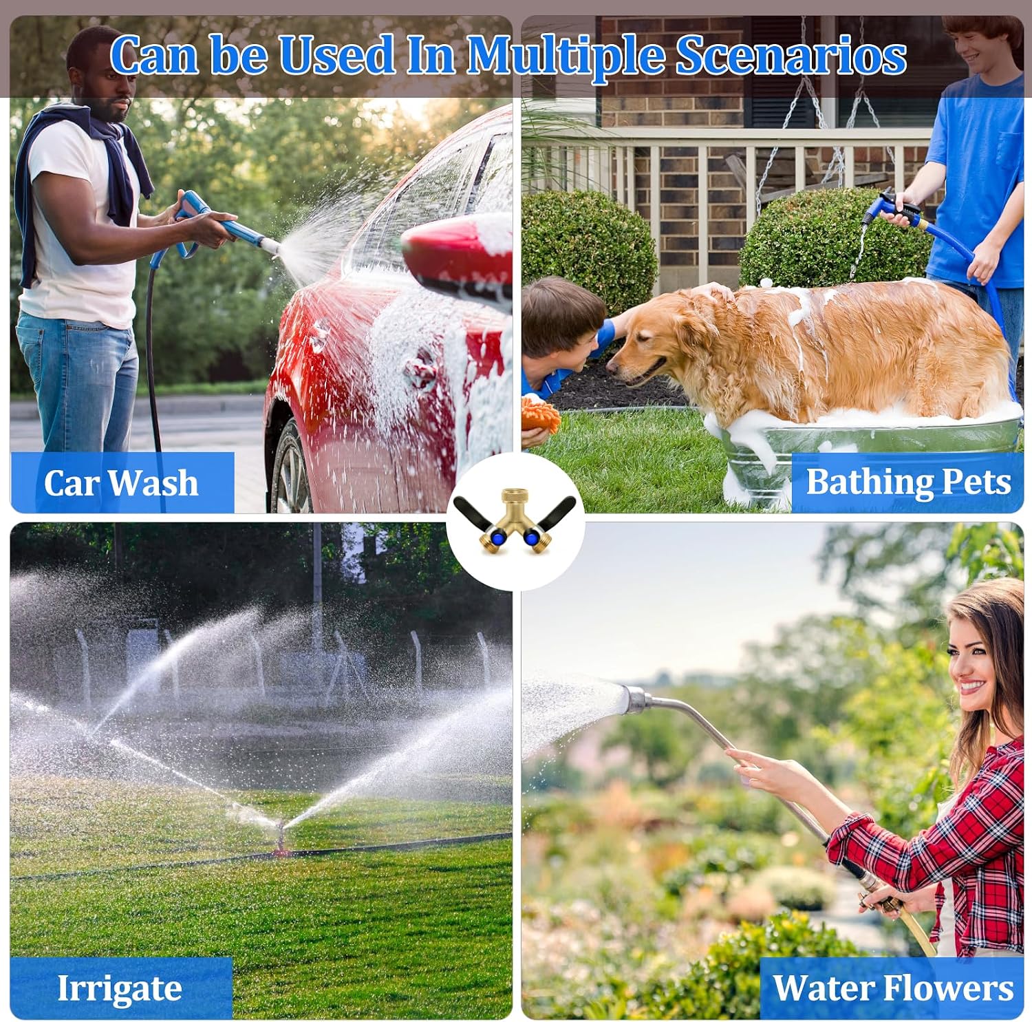 Brass Garden Hose Splitter, Hose y Splitter with Shutoff, Hose Splitter 2 Way Heavy Duty, Brass Y-Valve Water Garden