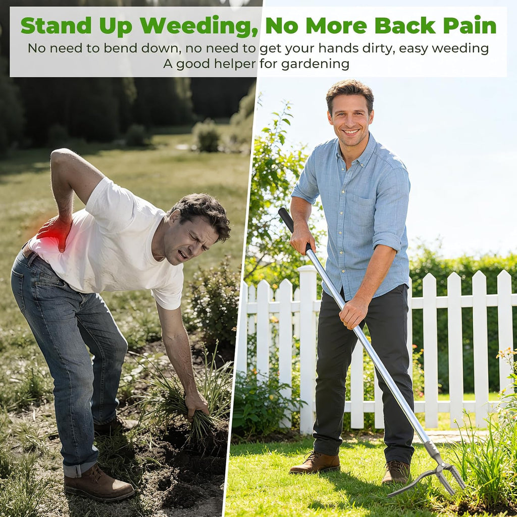 One-Piece Stand Up Weed Puller Tool with Long Handle, 47" Assembleless Stainless Steel Garden Weeder Dandelion Root