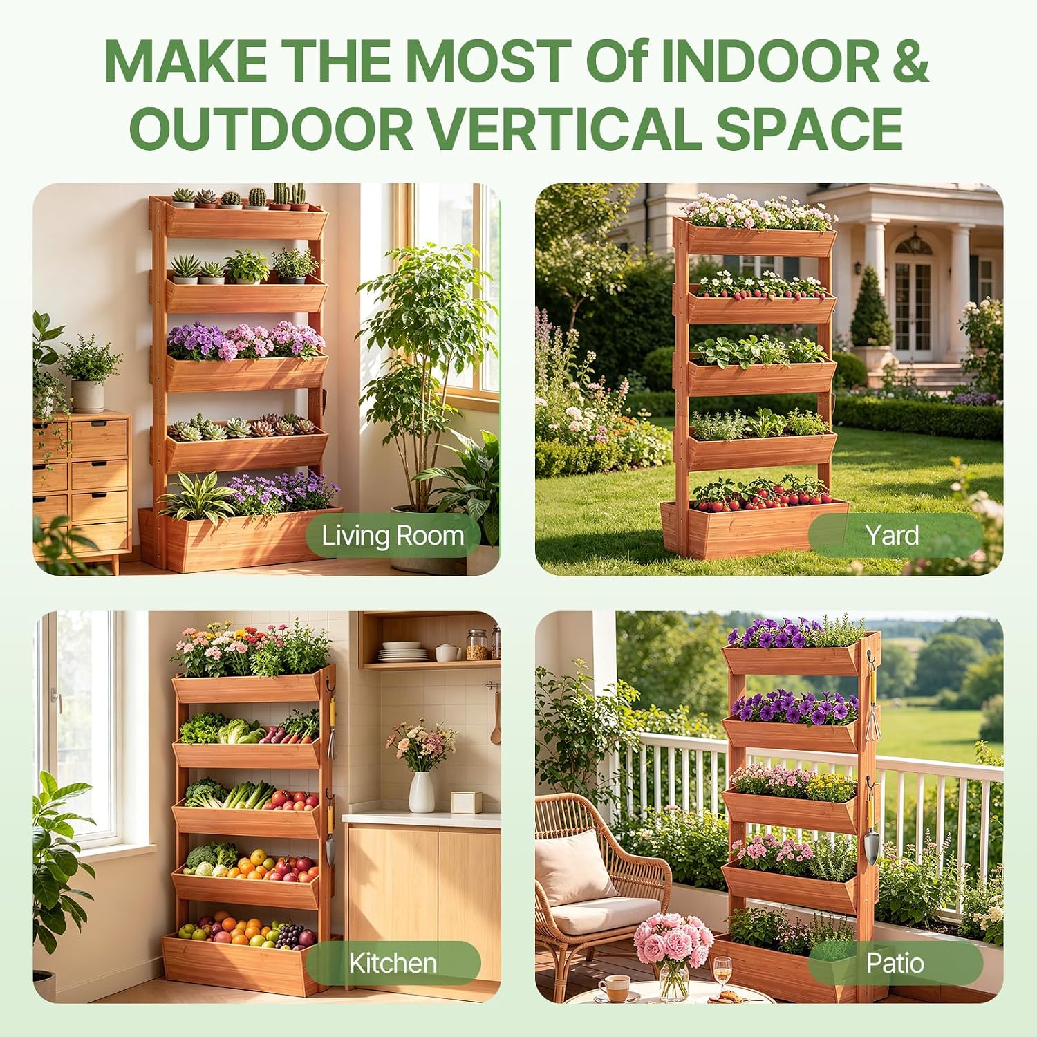 Suteck Raised Garden Bed, 5 Tier Vertical Wooden Planter Box | Freestanding Raised Planter for Outdoor Vegetables