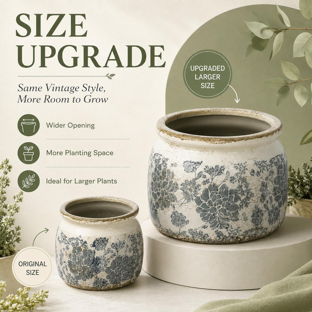 Dosayes Large Ceramic Pot for Planters, Ice Crack Glazed Flower Pot with Drainage Holes,5.91inch Vintage Planters for