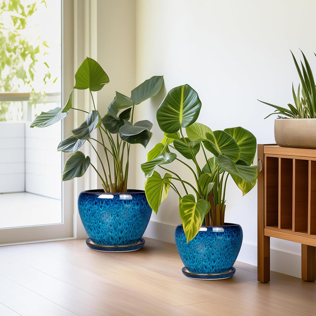 Ceramic Plant Pots Indoor, 10 Inch 8 Inch 6 Inch Round Planters Pots for Indoor Outdoor Plants, Modern Large Flower