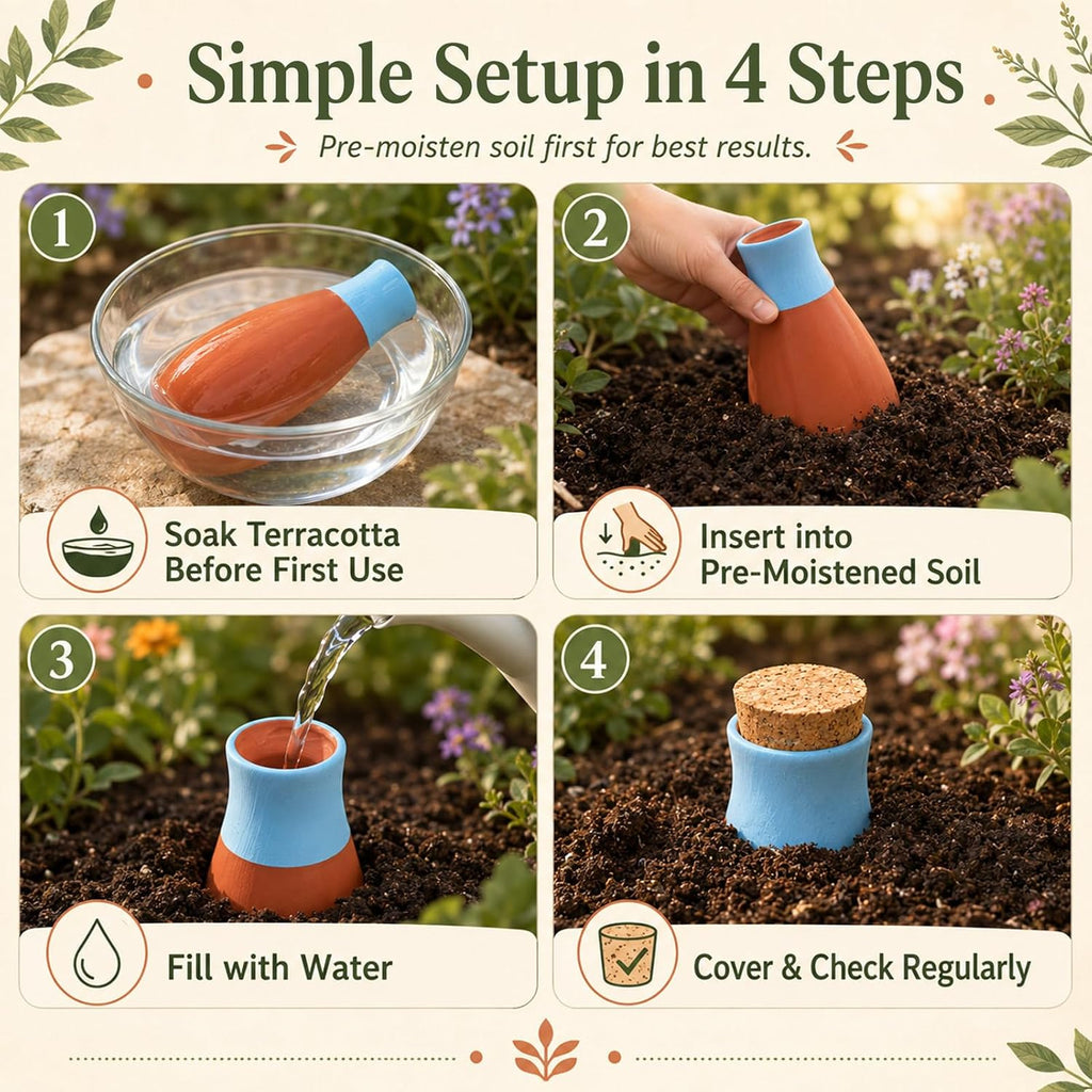 4 Pack Terracotta Olla Self Watering Globes, Clay Slow Release Plant Watering Devices – Self Watering Planter Insert