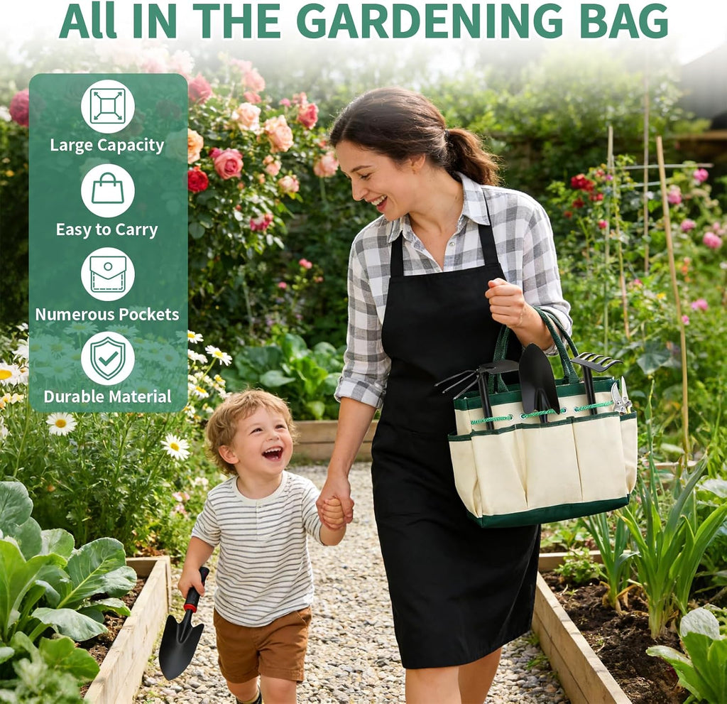 10PCS Gardening Tools Set, Heavy Duty Garden Hand Tool with Storage Bag Rust-Resistant Steel Built to Resist Bending