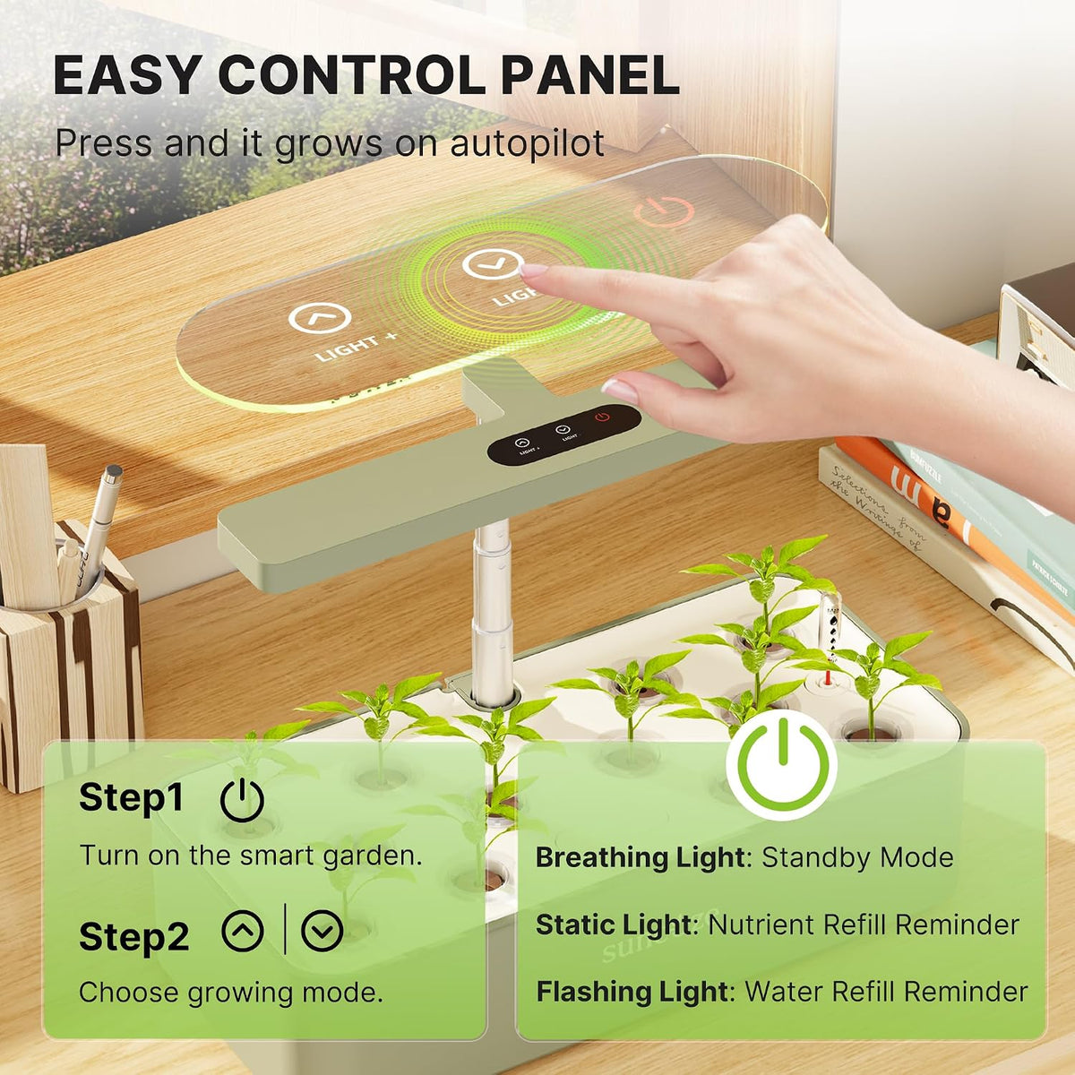 Hydroponics Growing System, Compact 12 Pods Indoor Garden, Green | 24W LED Dimmable Grow Light, 4L Water Tank with
