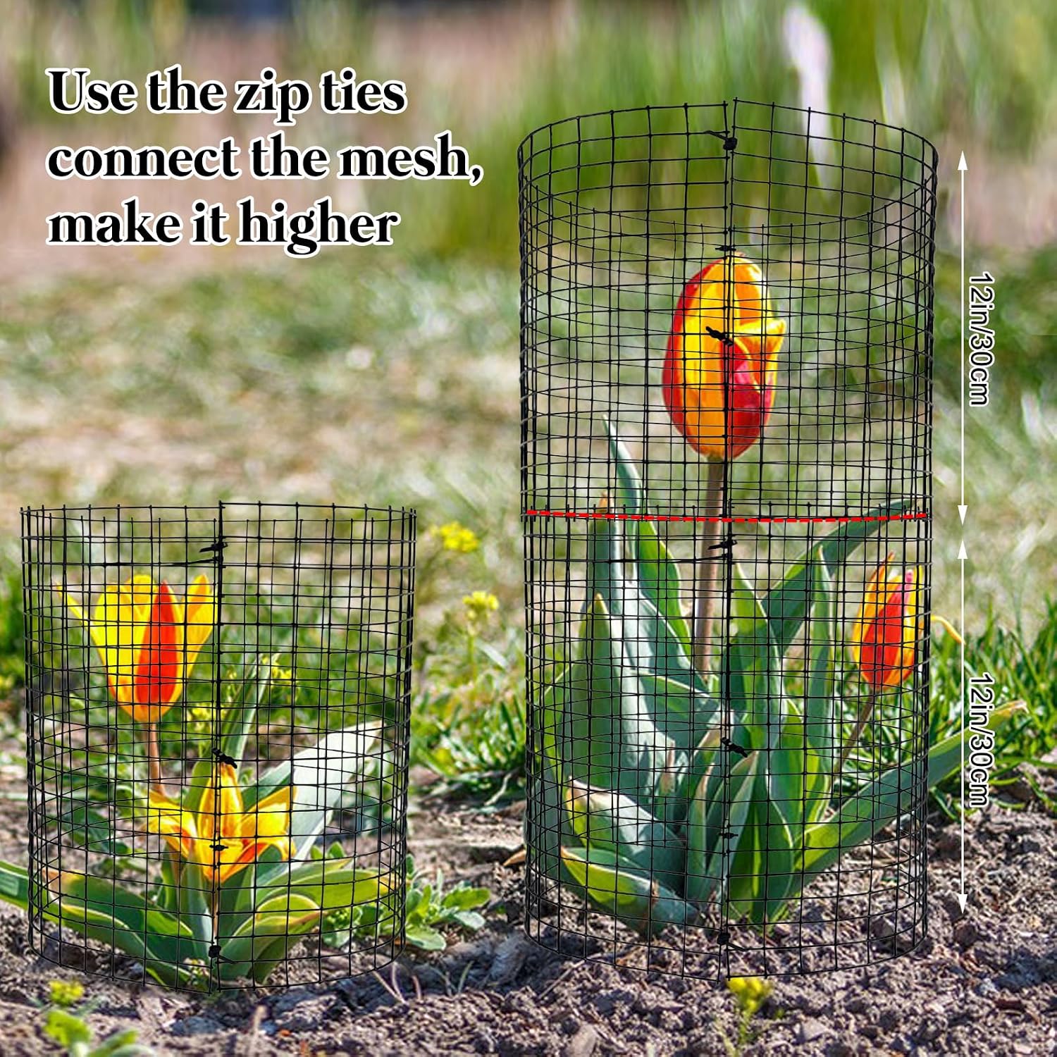 10 Pack Round Plant Protector from Animals, 12'' x 12'' Metal Plant Cages，30Pcs Metal Mesh to Keep Animals Out, Garden