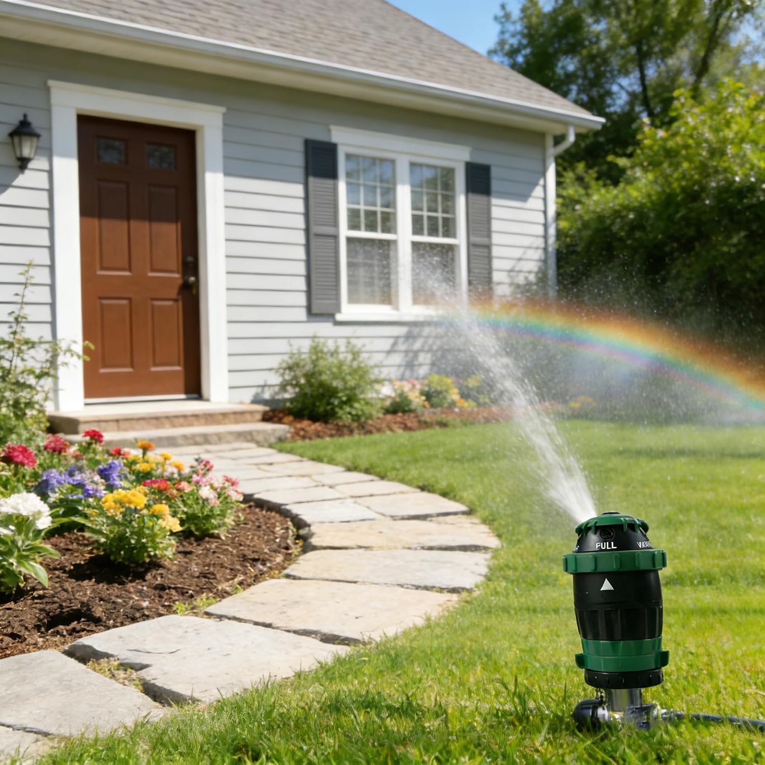 LIULO TOOL 2-Pack Gear Drive Sprinklers for Yard, 360 Degree Garden Water Sprinkler Head on Spike Base with 3/4 Inch