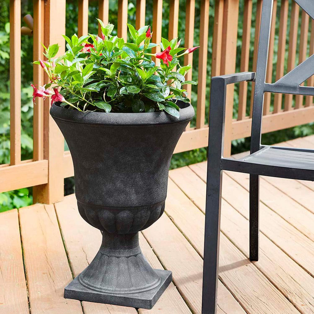 Southern Patio Winston 16 Inch x 21 Inch Urn Plastic Decorative Outdoor Planter Pot for Porch, Patio, or Garden with