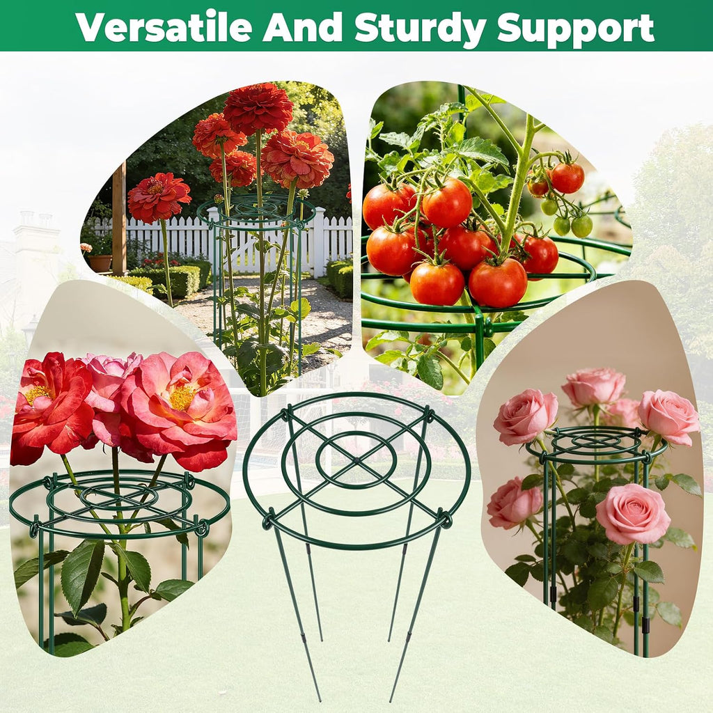 QwayHome 6Pack Peony Cages and Supports 33''H x 13''D Grow Through Large Plant Support, Adjustable High, Heavy Duty
