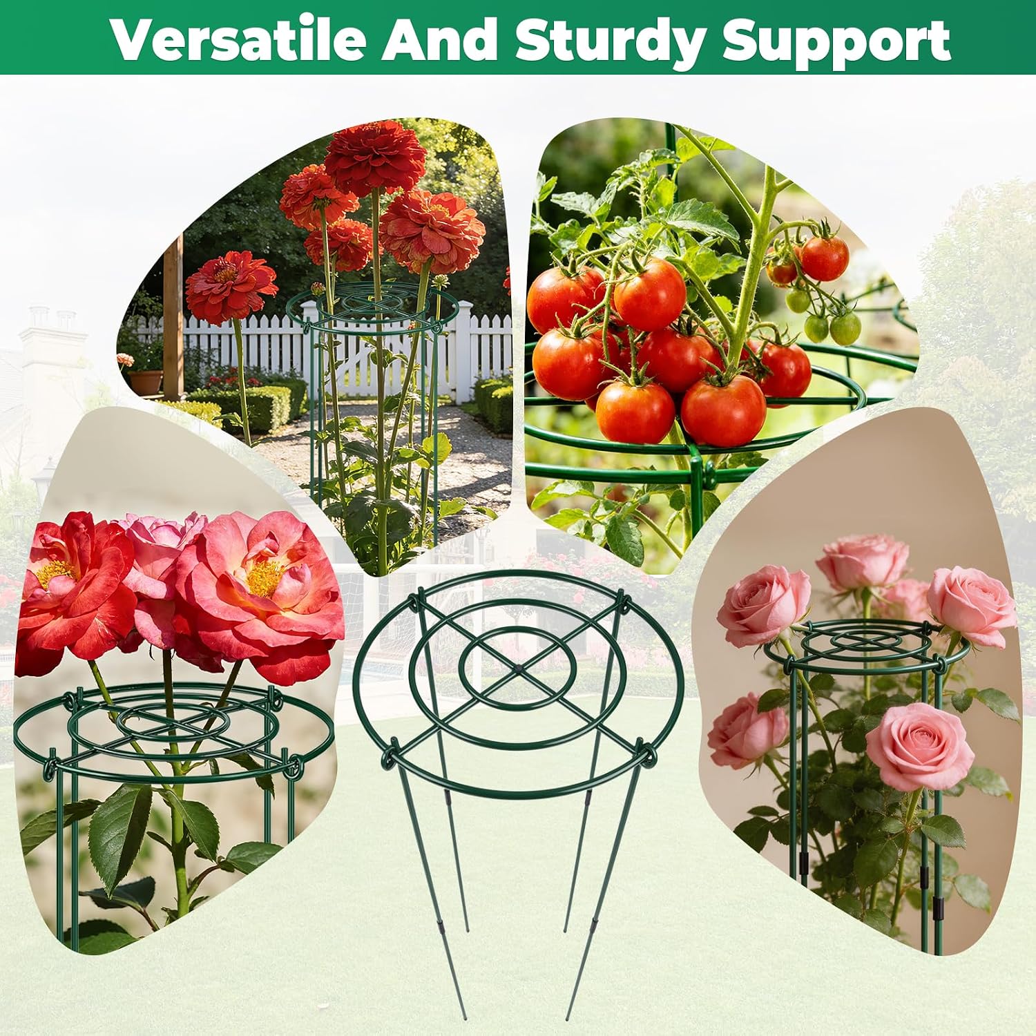 QwayHome 6Pack Peony Cages and Supports 33''H x 13''D Grow Through Large Plant Support, Adjustable High, Heavy Duty