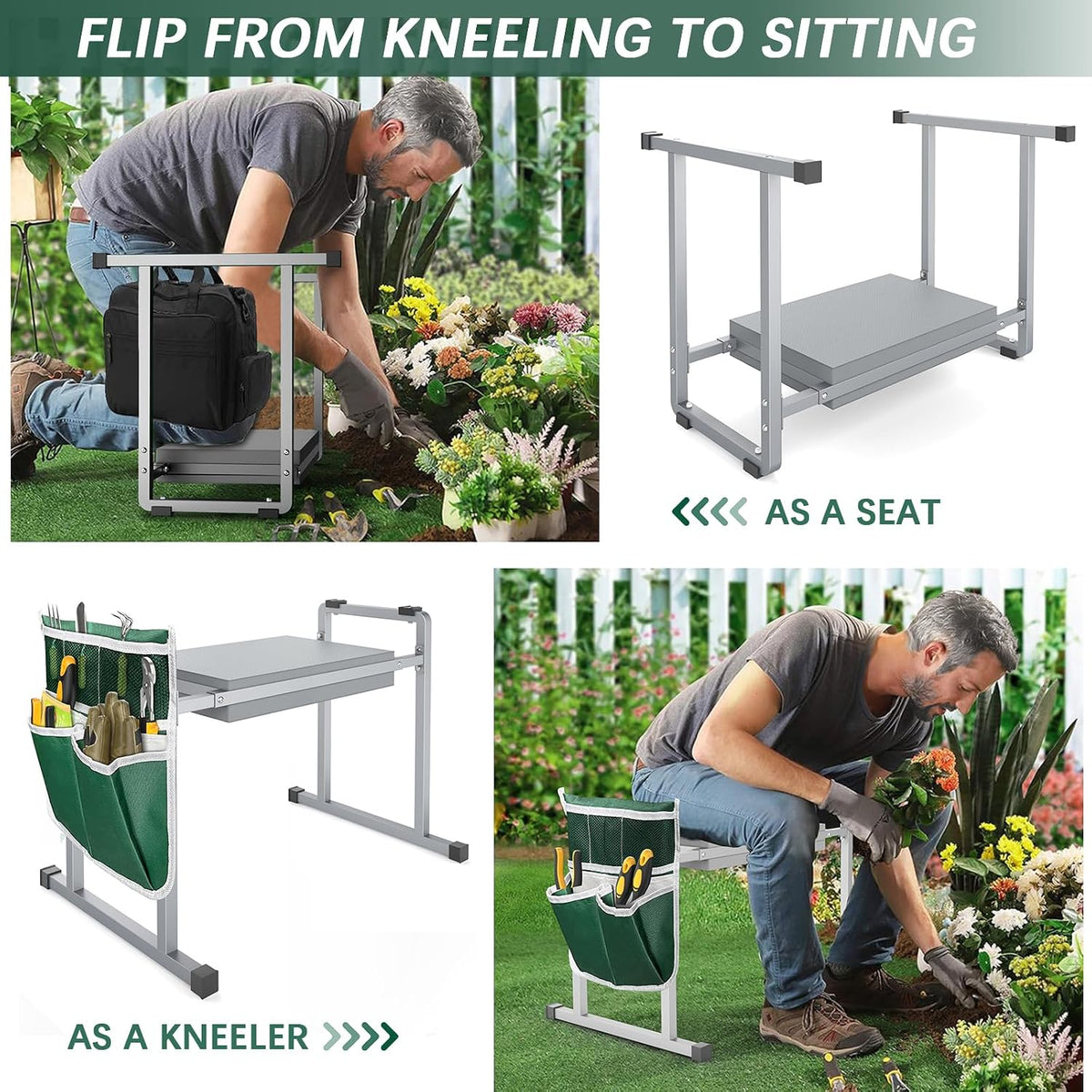 Garden Kneeler and Seat, 10.2" Stable and Save Anti-Tipping with Handle | Multifunctional Gardening Stool for Seniors