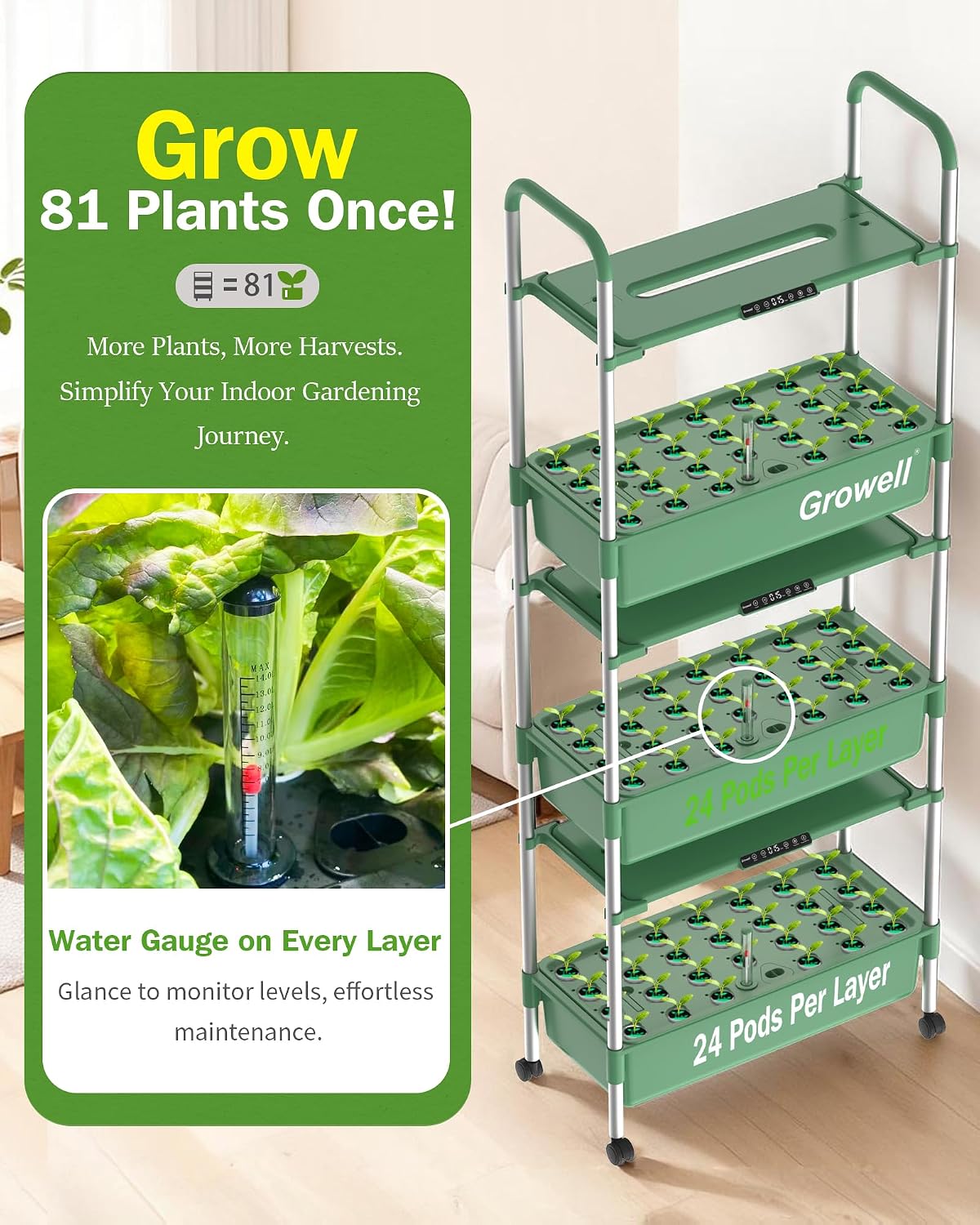 Growell Large Hydroponics Growing System Kit, 81 Pods Vertical Indoor Herb Garden Kit with LED Grow Light & Independent