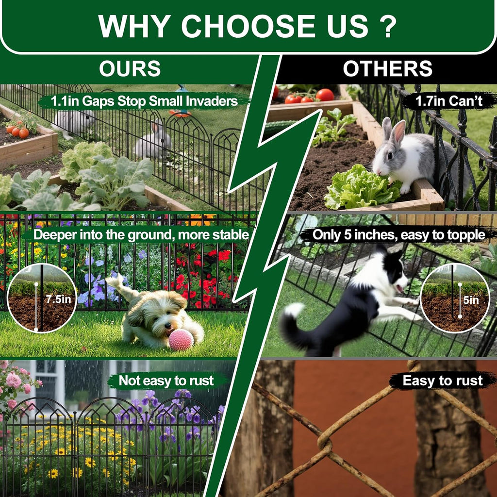 Decorative Garden Fence 17in x 10.8ft (10 Panels), Rustproof Metal No Dig Arched Garden Border Fencing with Stakes