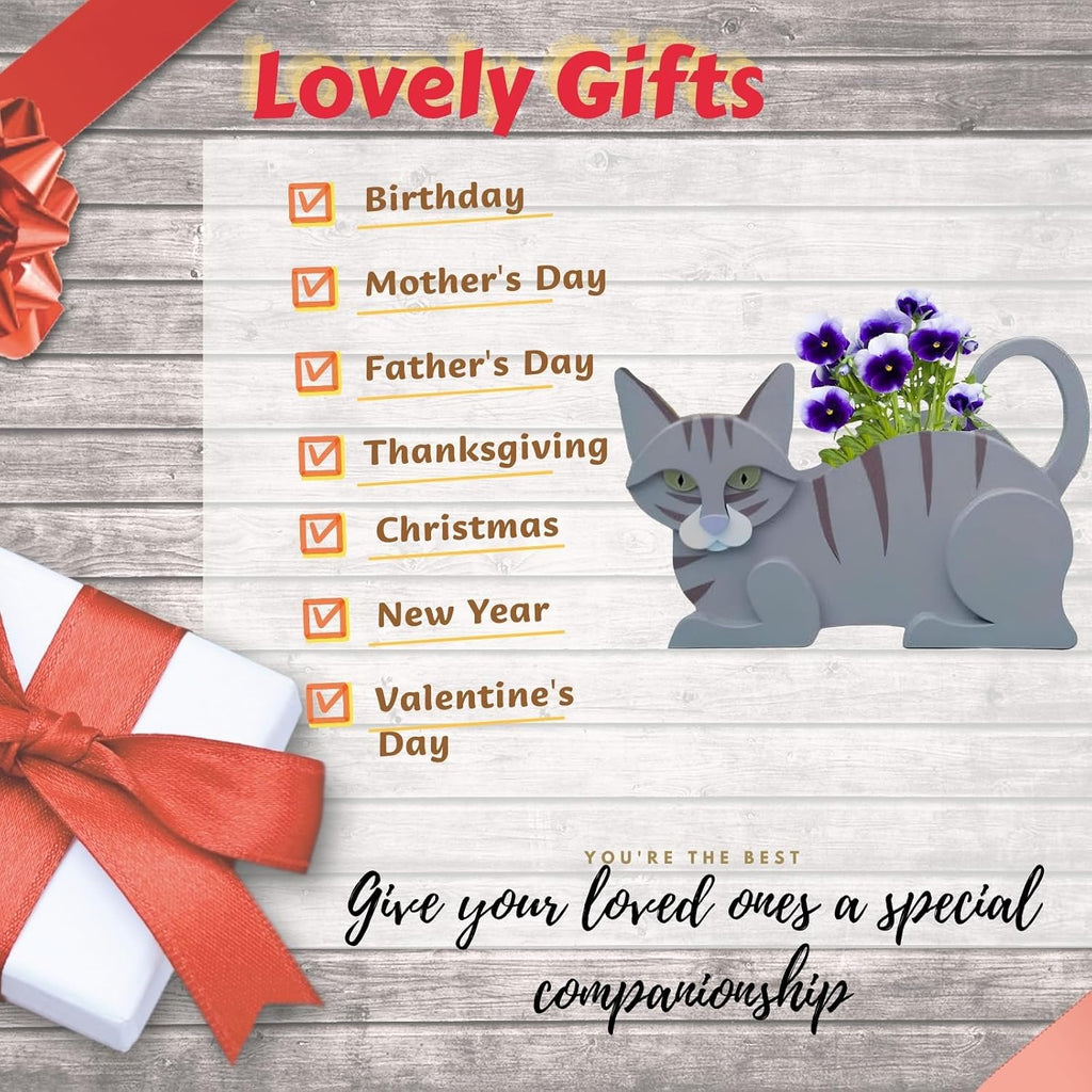 Blue Cat Planter Pots, Animal Shaped Flower Pot | Cute Plant Gift for Women and Pet Lovers, Indoor Outdoor Garden Home